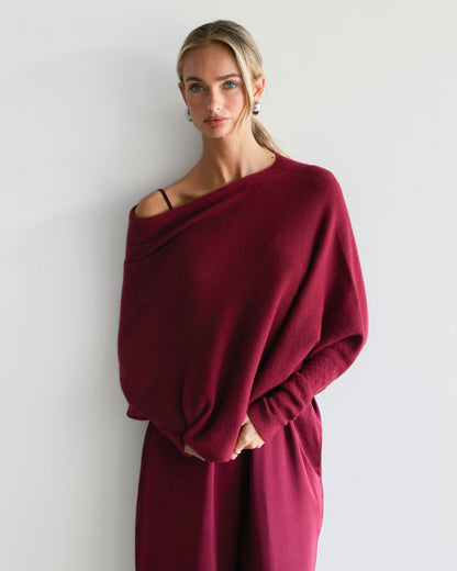 Asymmetric Draped | Burgundy | Seamless Knit