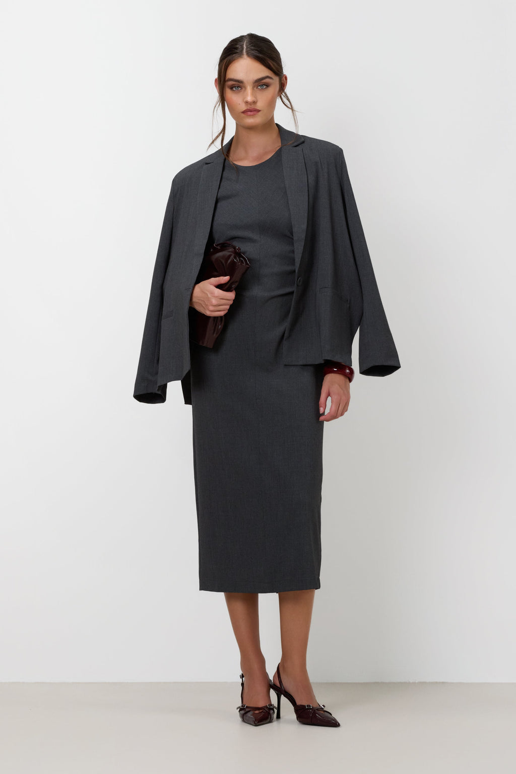 Wilde Ruched Dress | Dark Grey Melange