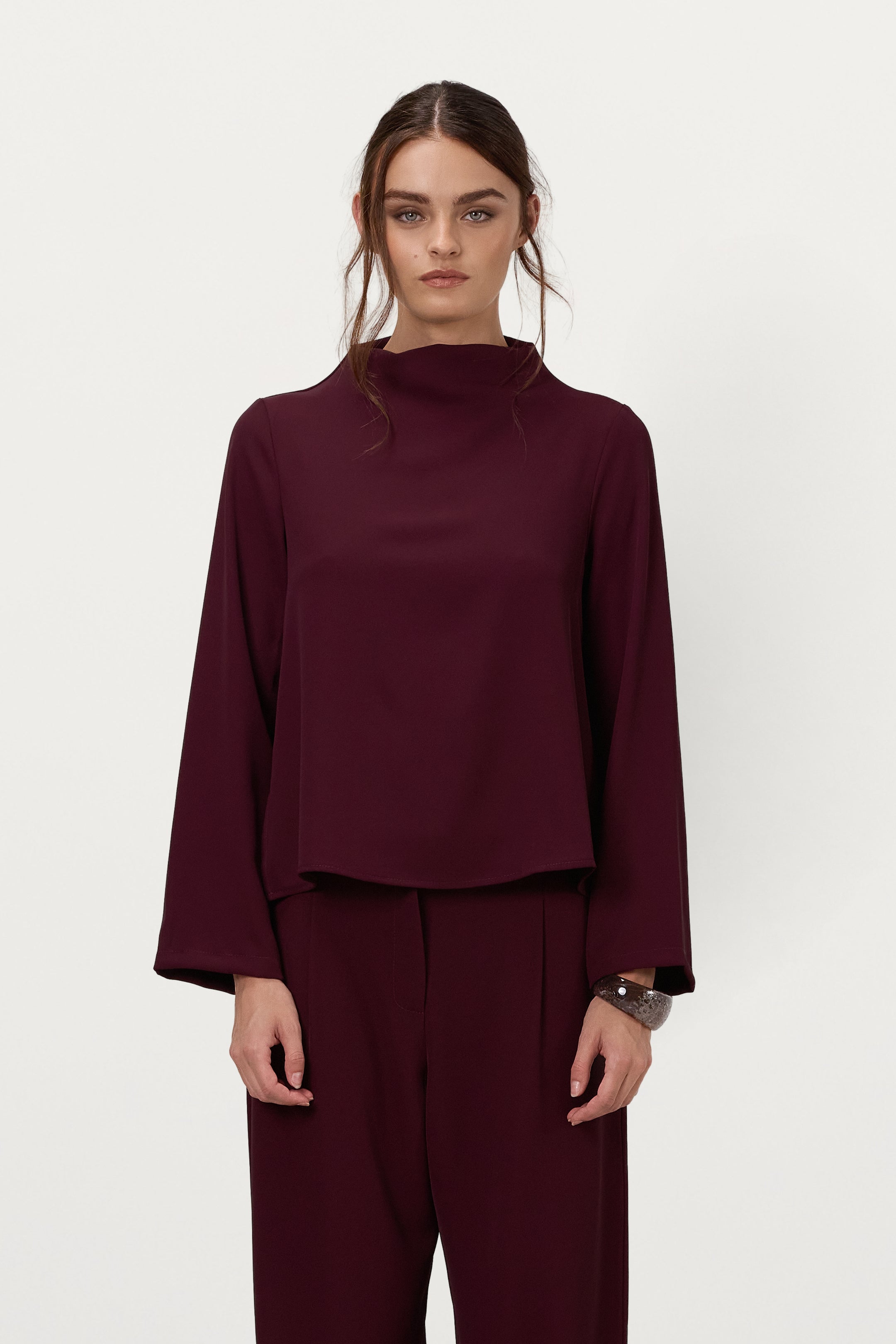 Lana High Neck Top | Burgundy