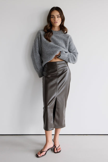 Brooklyn Faux Leather Skirt | Espresso Brown