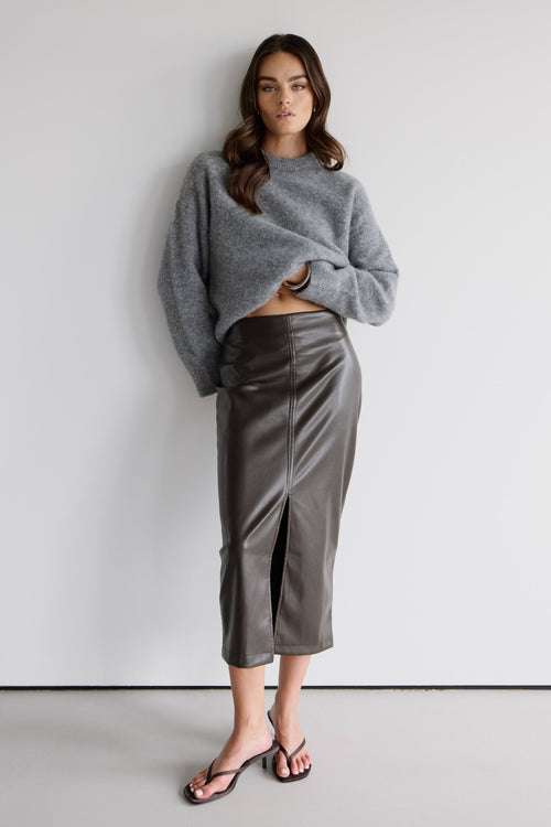 Brooklyn Faux Leather Skirt | Espresso Brown