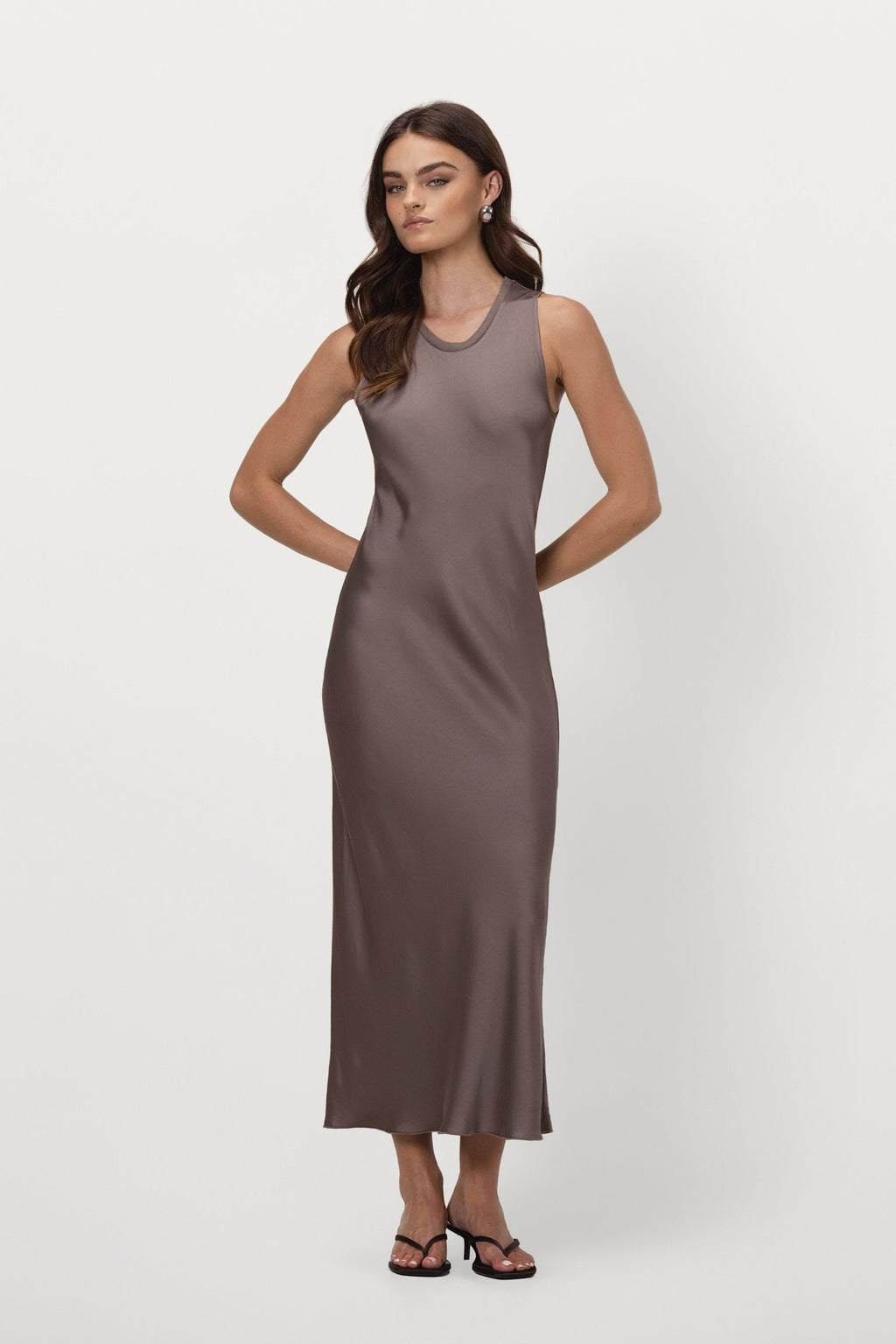 Sabrina Sleeveless Satin Dress | Mink