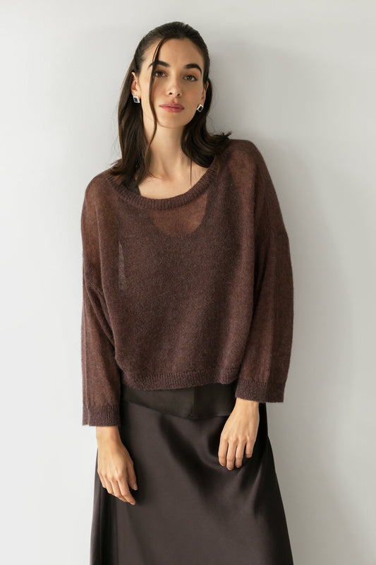 Willow Boxy Sheer Sweater | Espresso Brown | Alpaca Blend