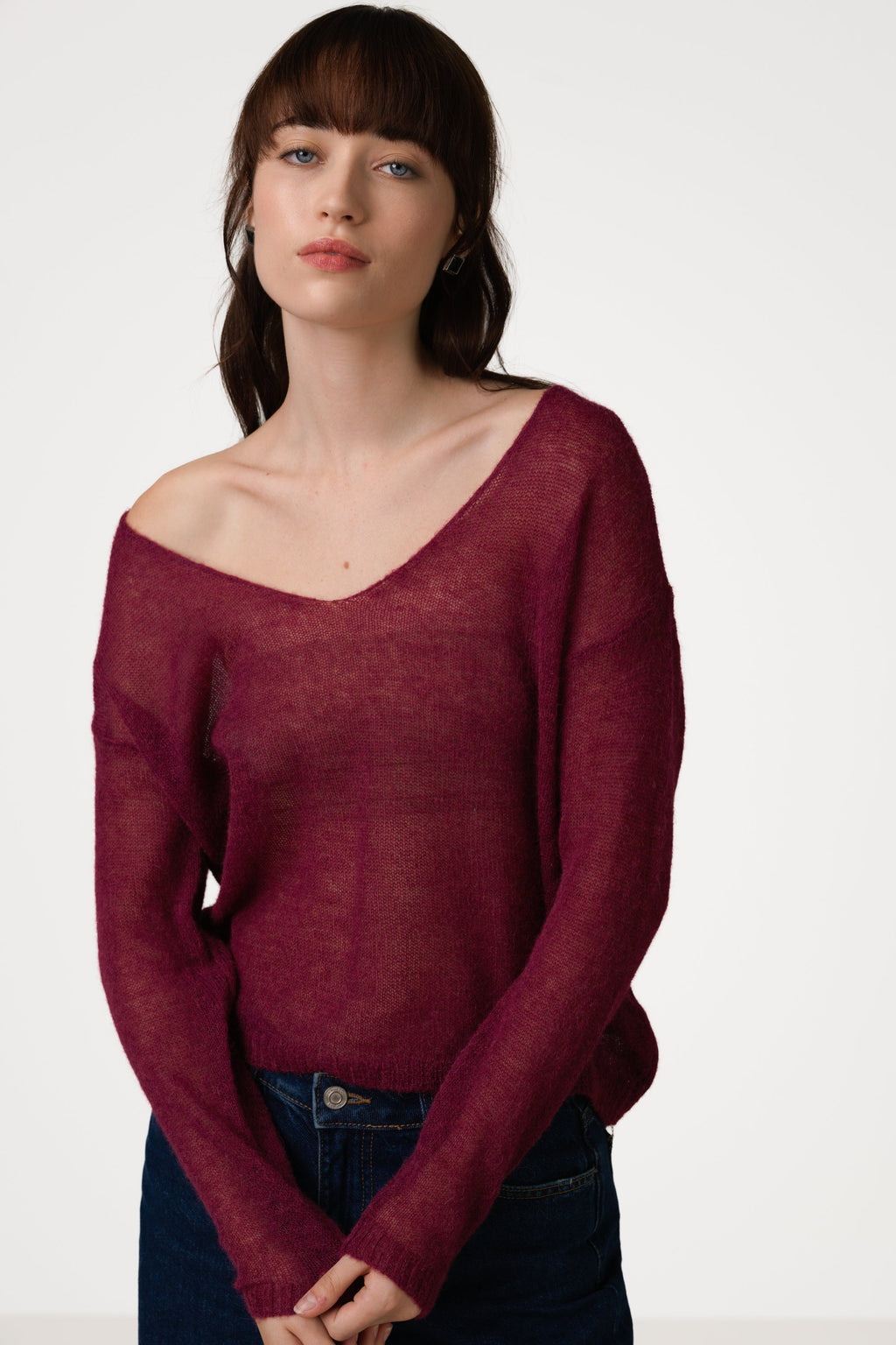 Rue Sheer Sweater | Burgundy | Alpaca Blend