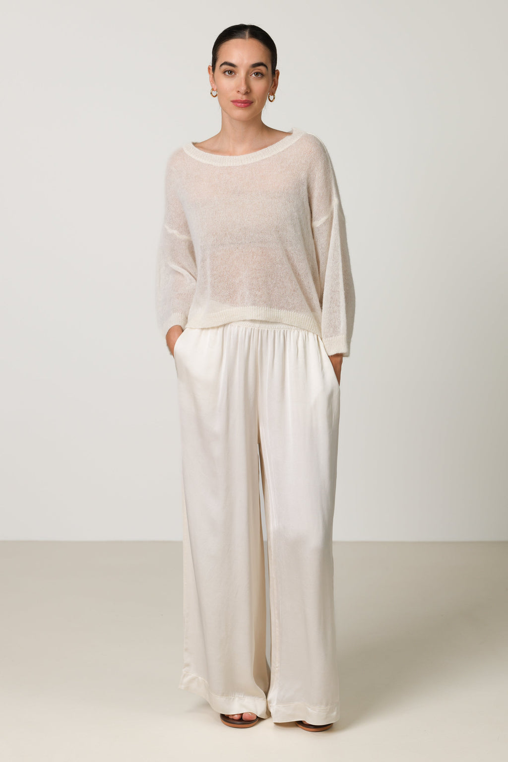 Willow Boxy Sheer Sweater | Ivory | Alpaca Blend
