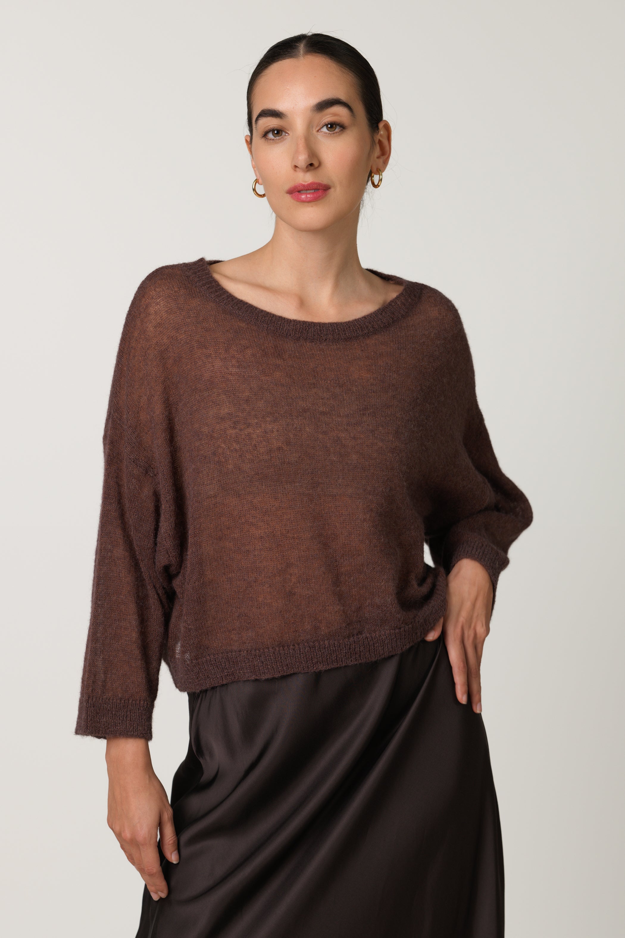 Willow Boxy Sheer Sweater | Espresso Brown | Alpaca Blend