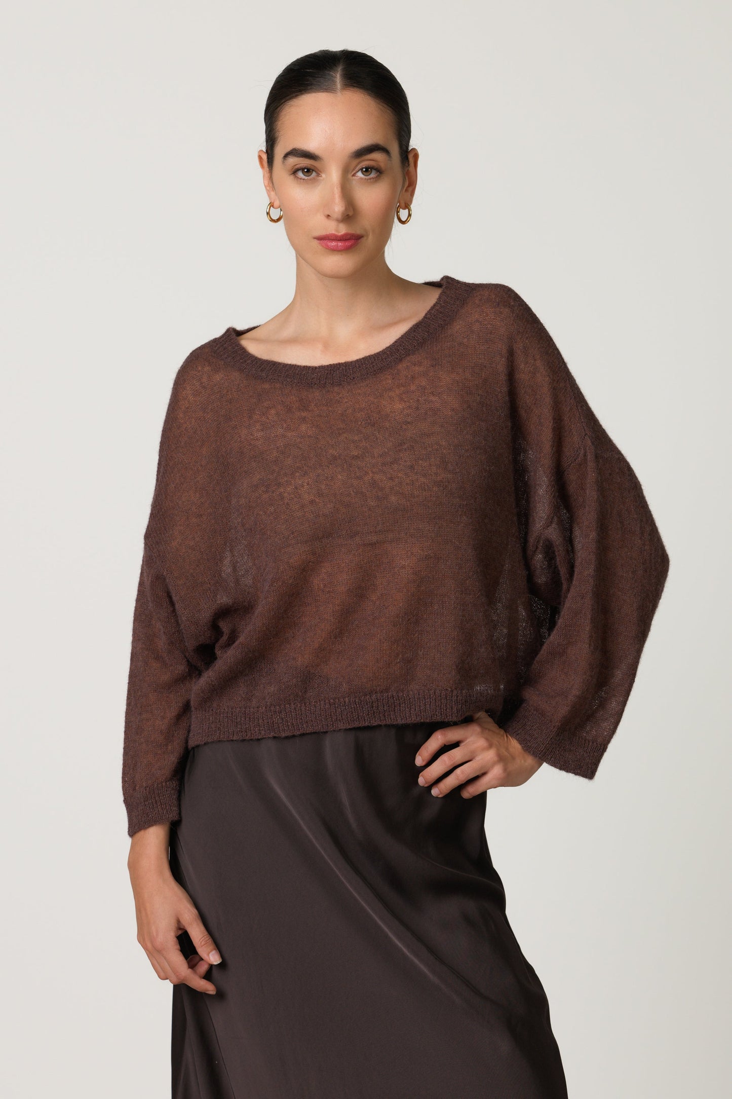 Willow Boxy Sheer Sweater | Espresso Brown | Alpaca Blend