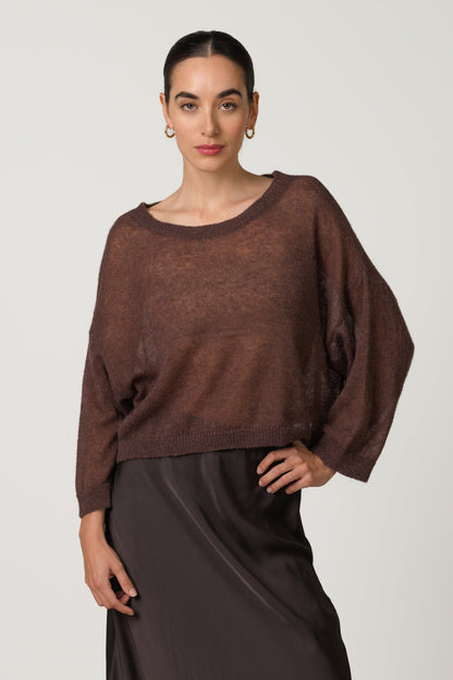 Willow Boxy Sheer Sweater | Espresso Brown | Alpaca Blend