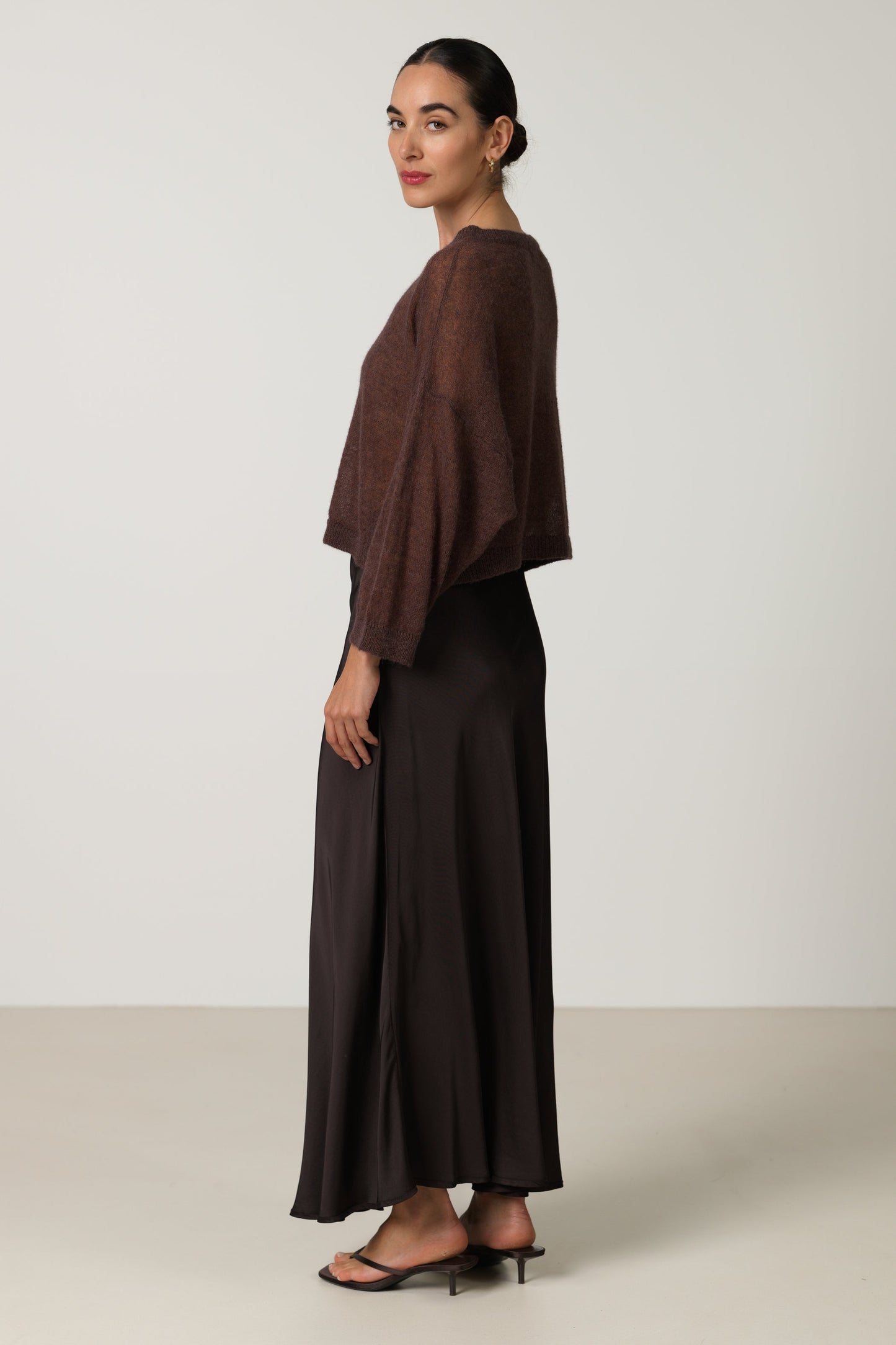Willow Boxy Sheer Sweater | Espresso Brown | Alpaca Blend