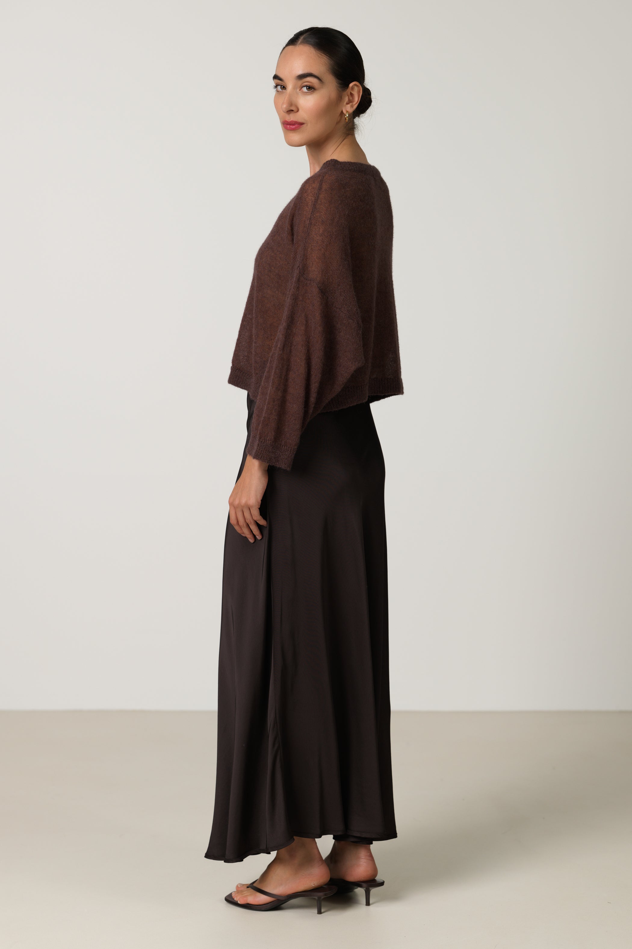 Willow Boxy Sheer Sweater | Espresso Brown | Alpaca Blend