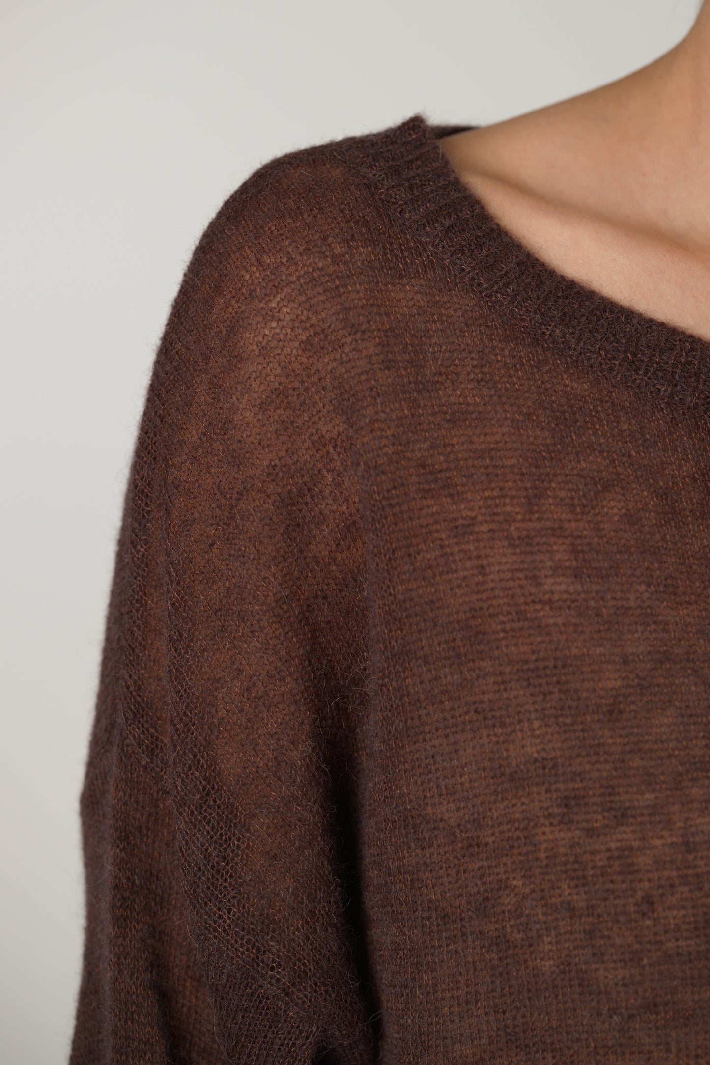 Willow Boxy Sheer Sweater | Espresso Brown | Alpaca Blend