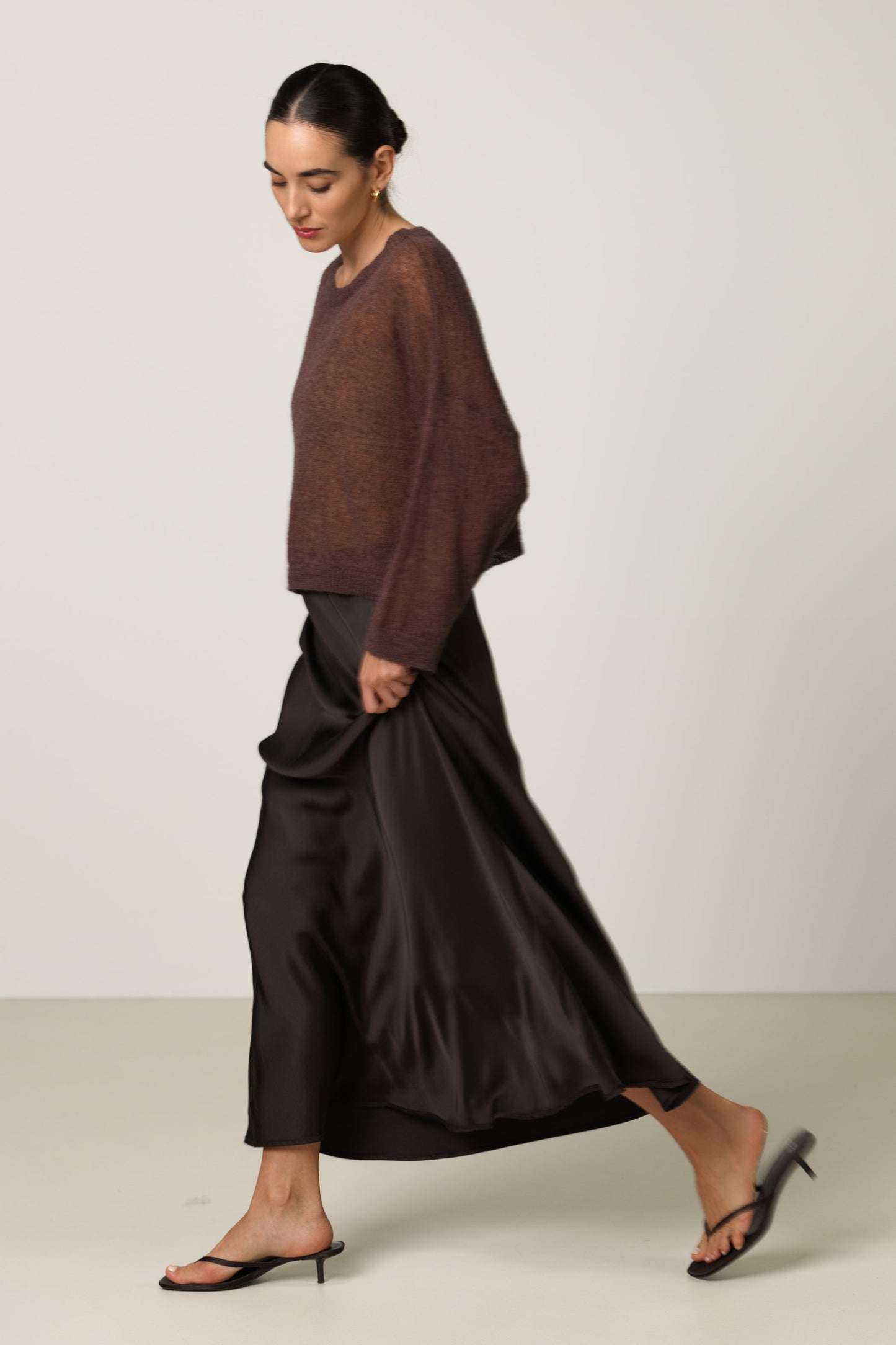 Willow Boxy Sheer Sweater | Espresso Brown | Alpaca Blend