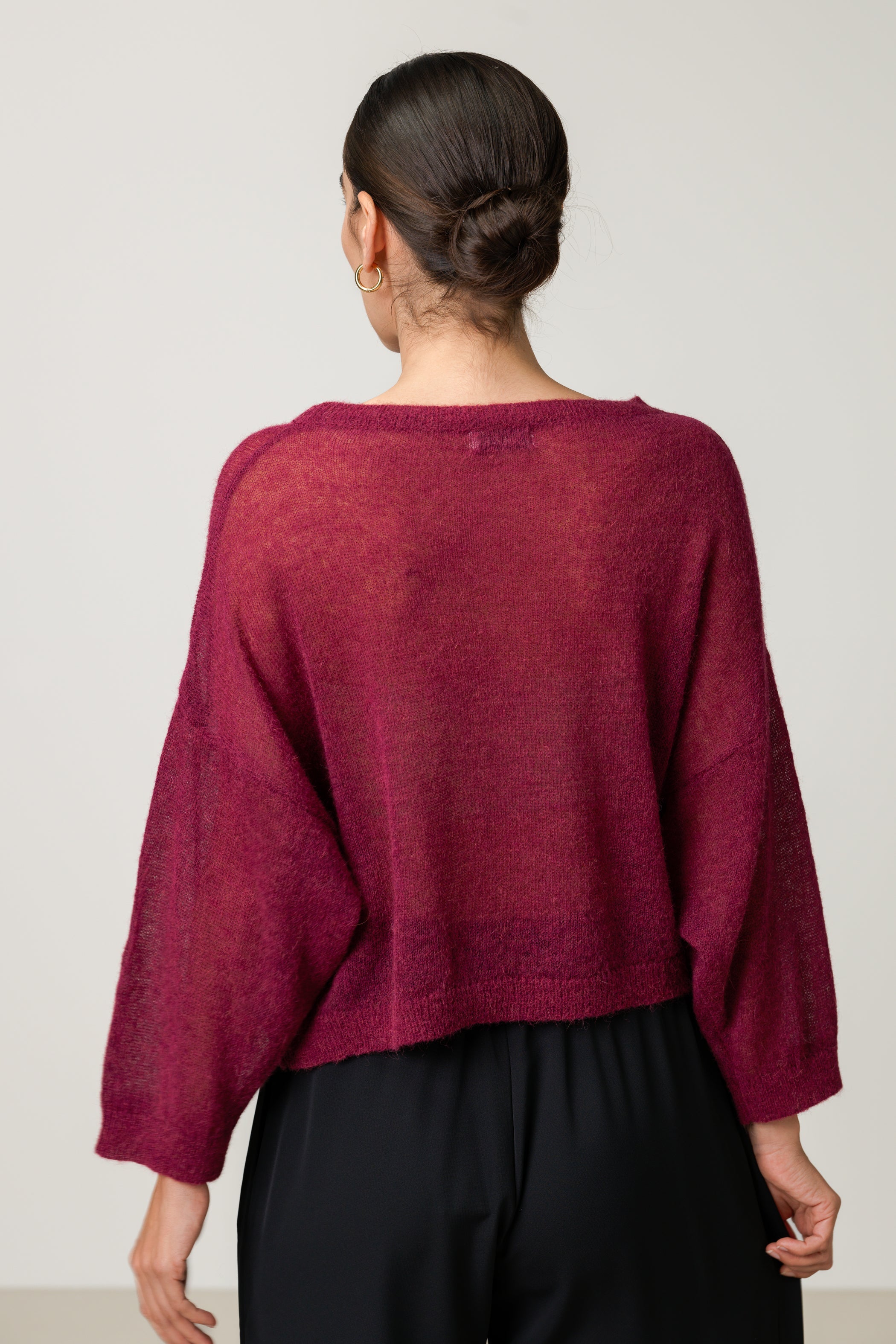 Willow Boxy Sheer Sweater | Burgundy | Alpaca Blend