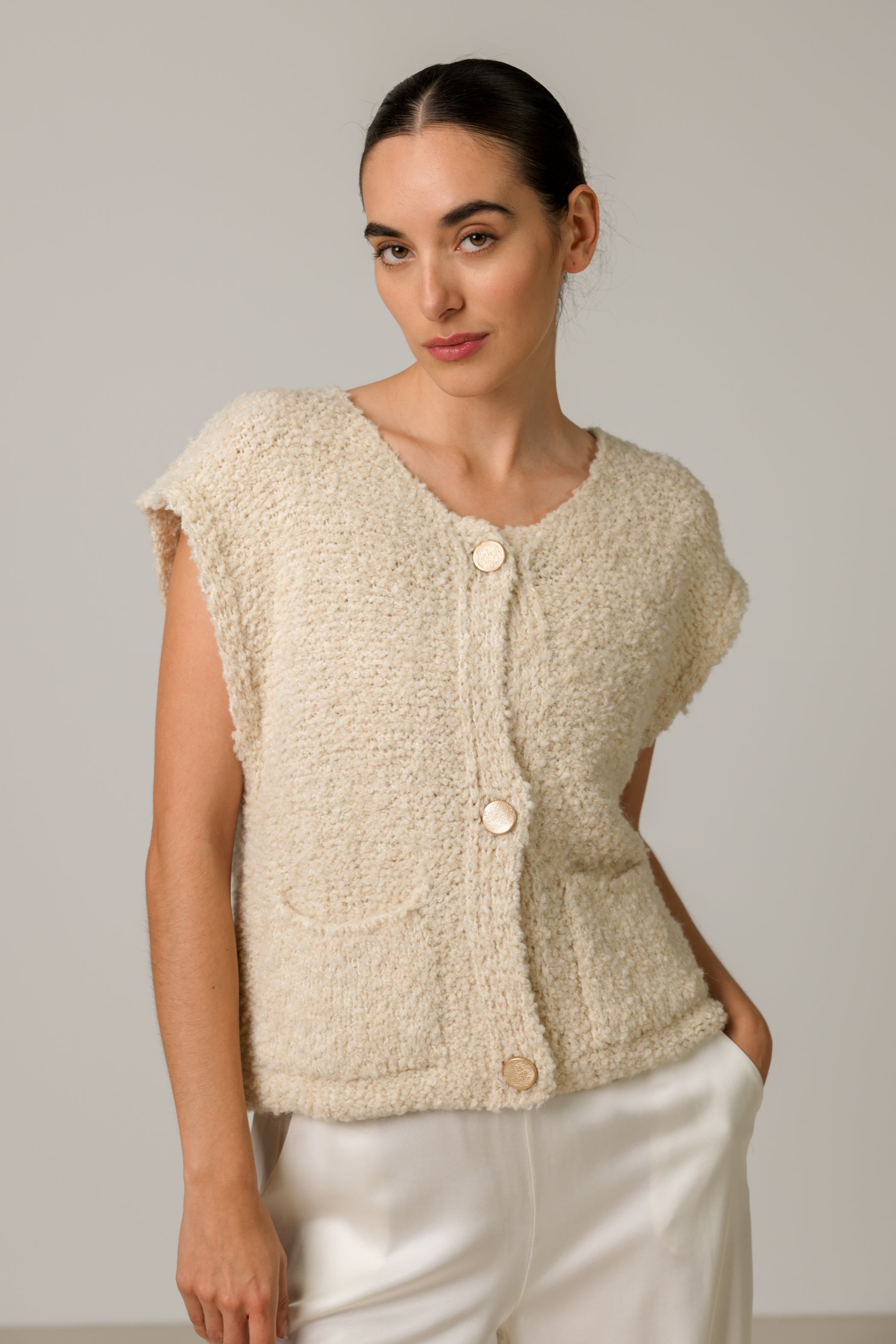Josie Knitted Gilet | Light Beige
