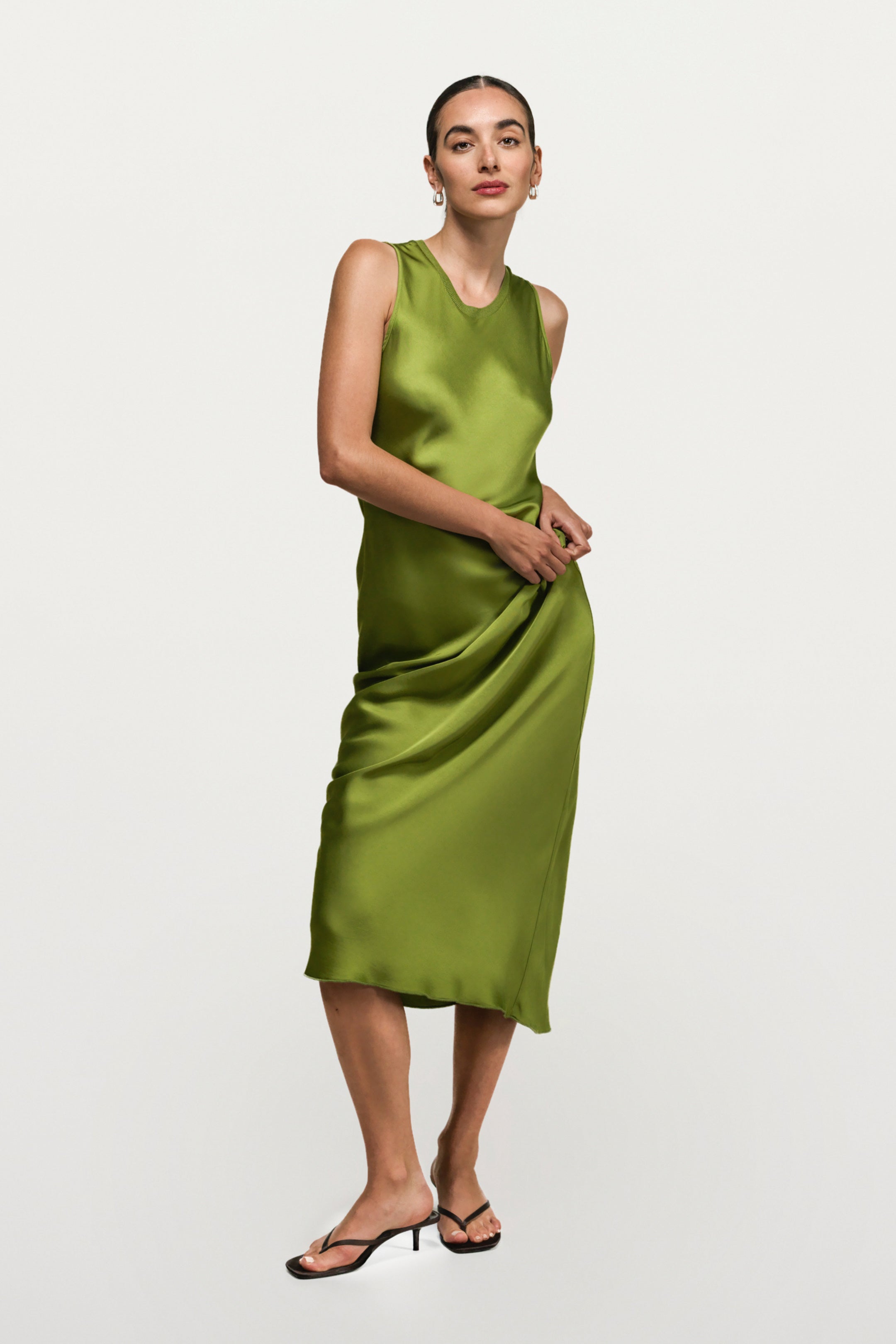 Sabrina Sleeveless Satin Dress | Olive Green
