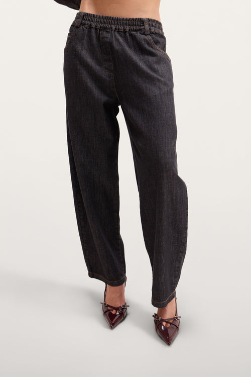Aspen Barrel-Leg Elastic Waist Jeans | Dark Denim