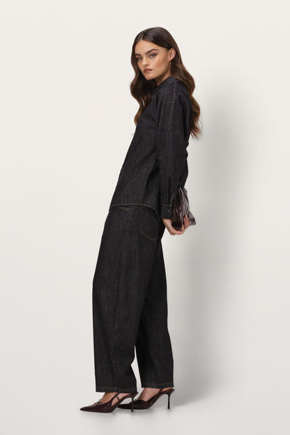 Aspen Barrel-Leg Elastic Waist Jeans | Dark Denim