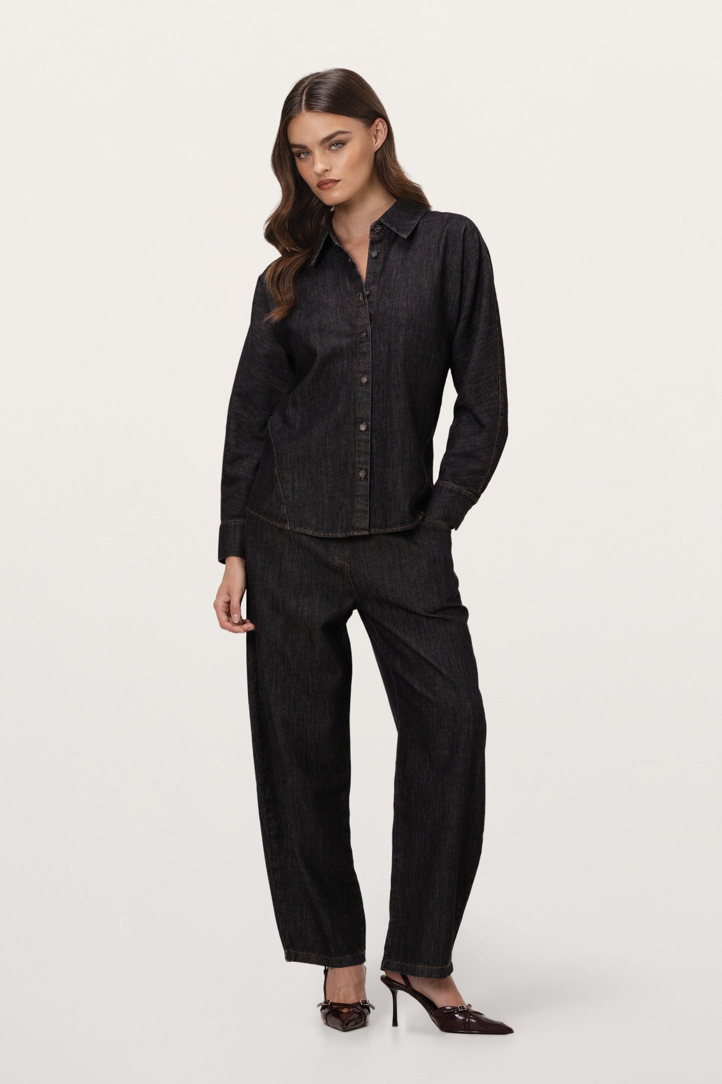 Aspen Barrel-Leg Elastic Waist Jeans | Dark Denim