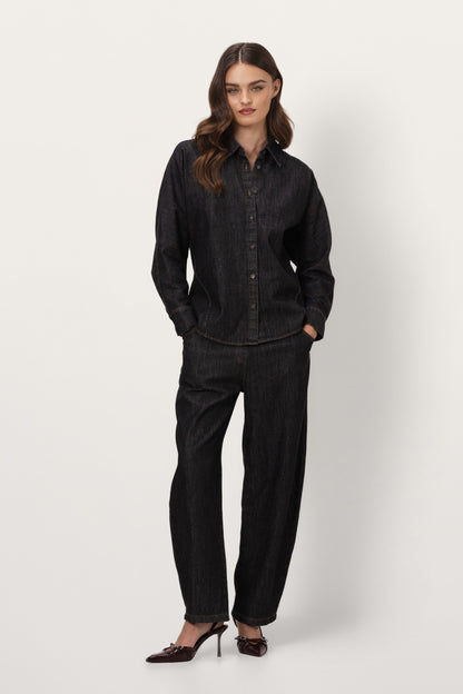 Aspen Barrel-Leg Elastic Waist Jeans | Dark Denim