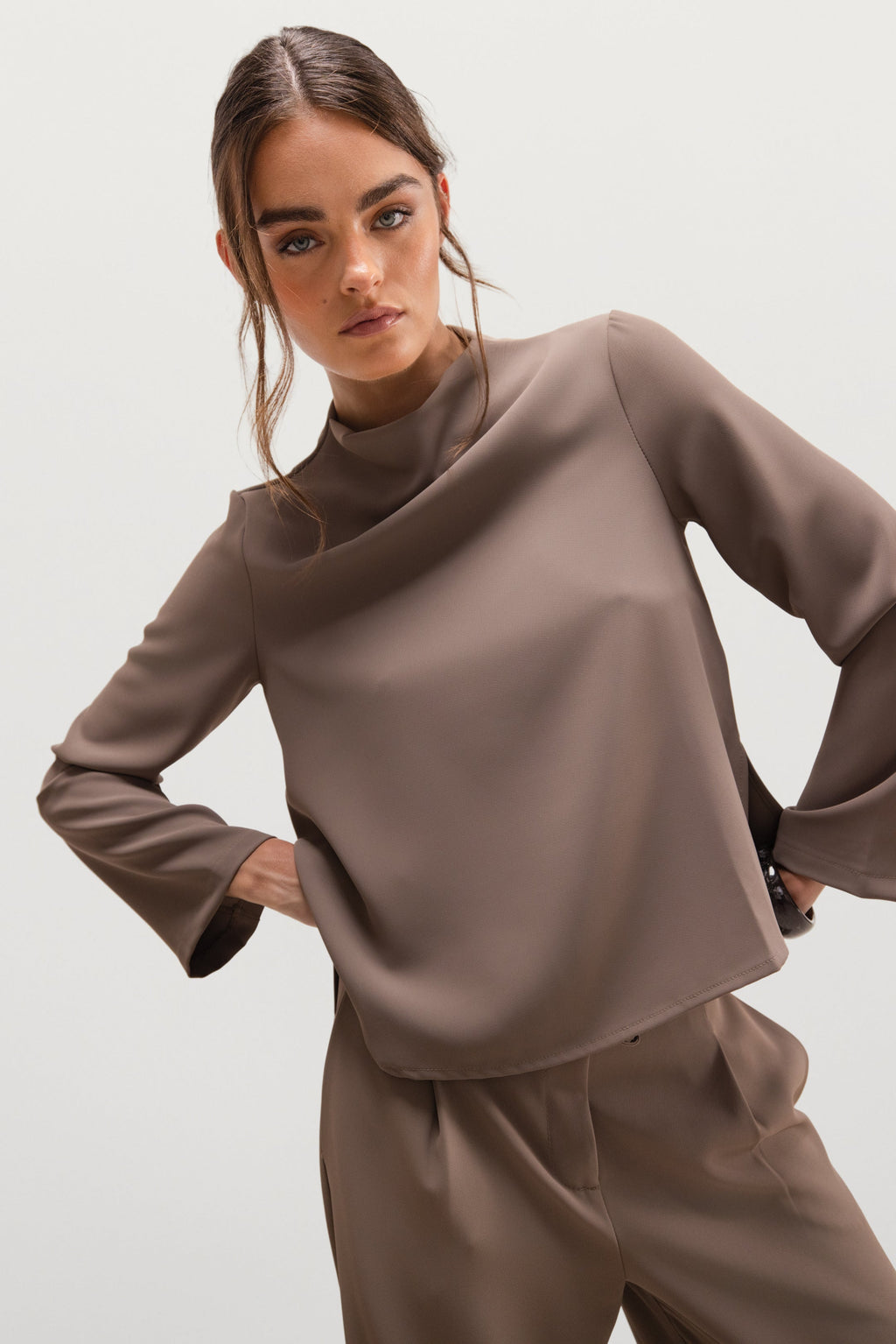 Lana High Neck Top | Taupe