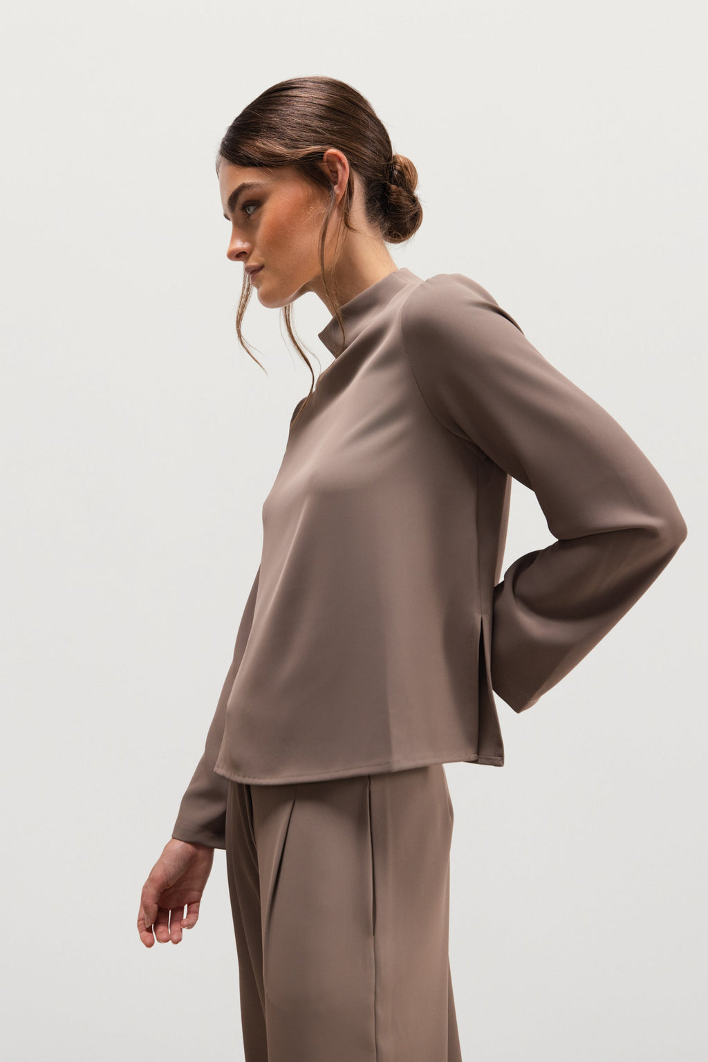 Lana High Neck Top | Taupe