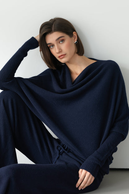 Asymmetric Draped | Navy | Seamless Knit