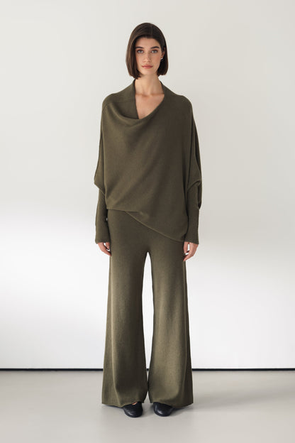 Asymmetric Draped | Khaki | Seamless Knit