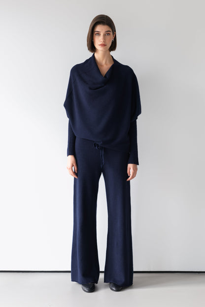 Asymmetric Draped | Navy | Seamless Knit