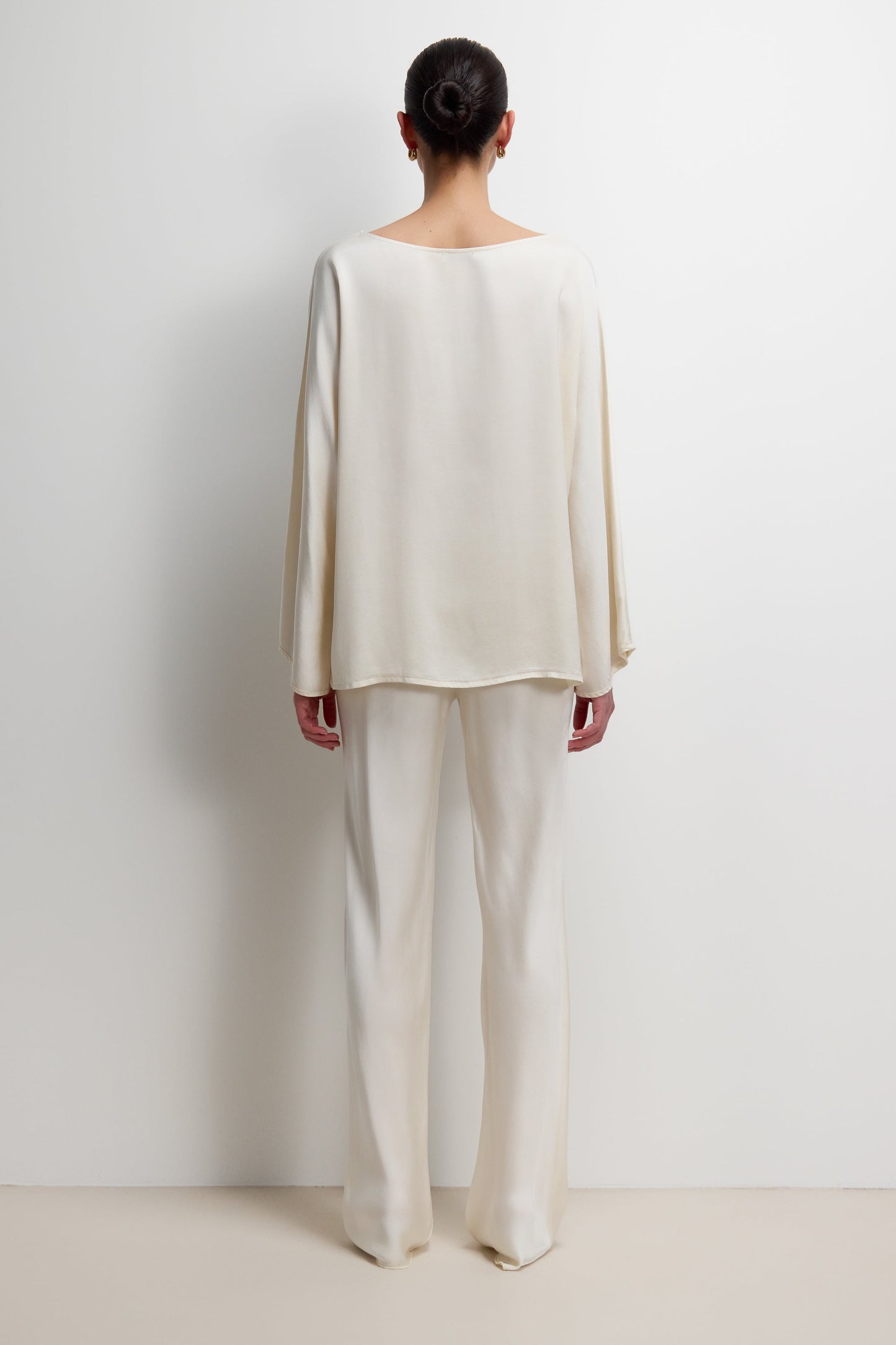 Genet Elastic Waist Bias Satin Trousers | Ivory