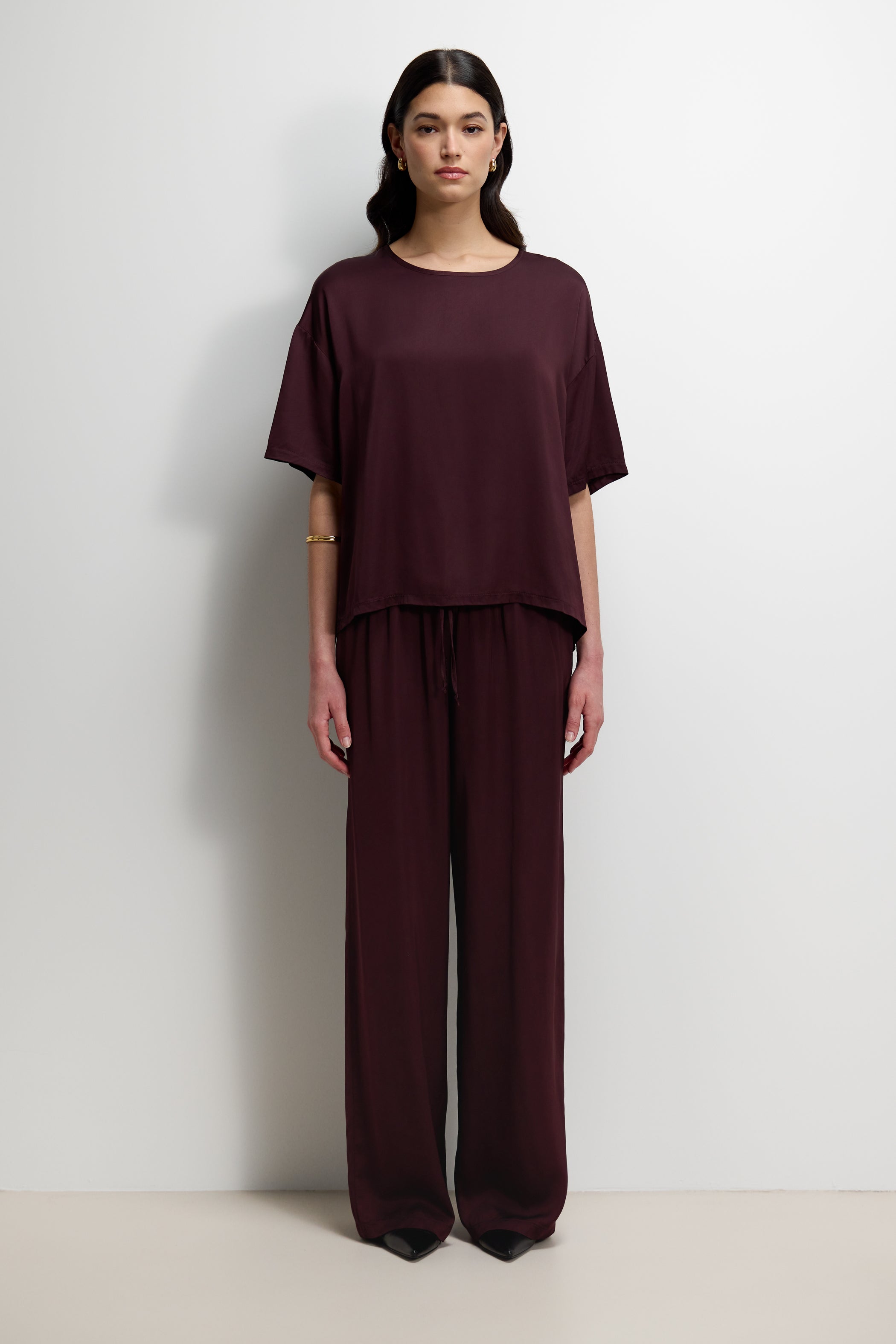 Corin Elastic Waist Satin Trousers | Amethyst Plum