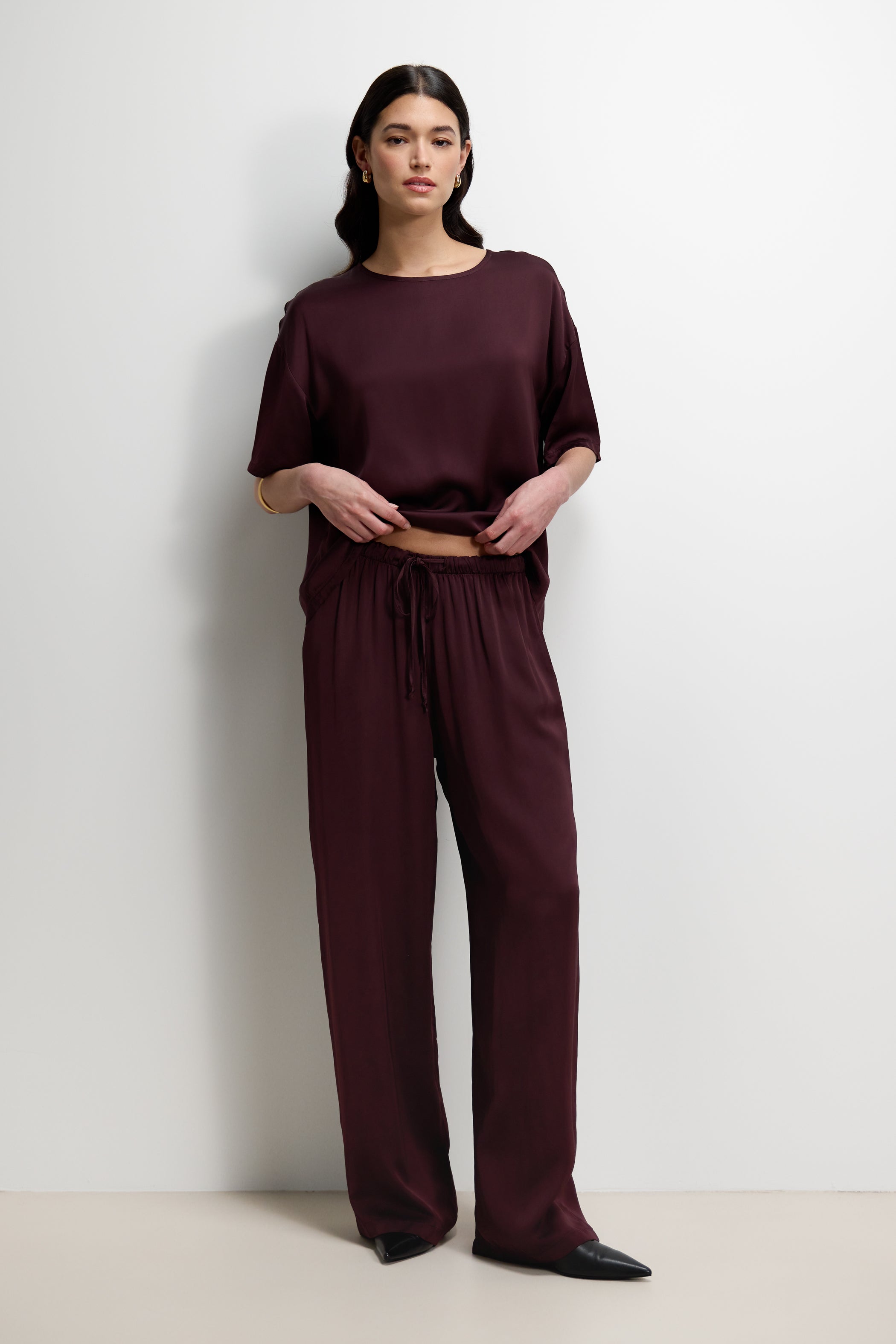 Corin Elastic Waist Satin Trousers | Amethyst Plum