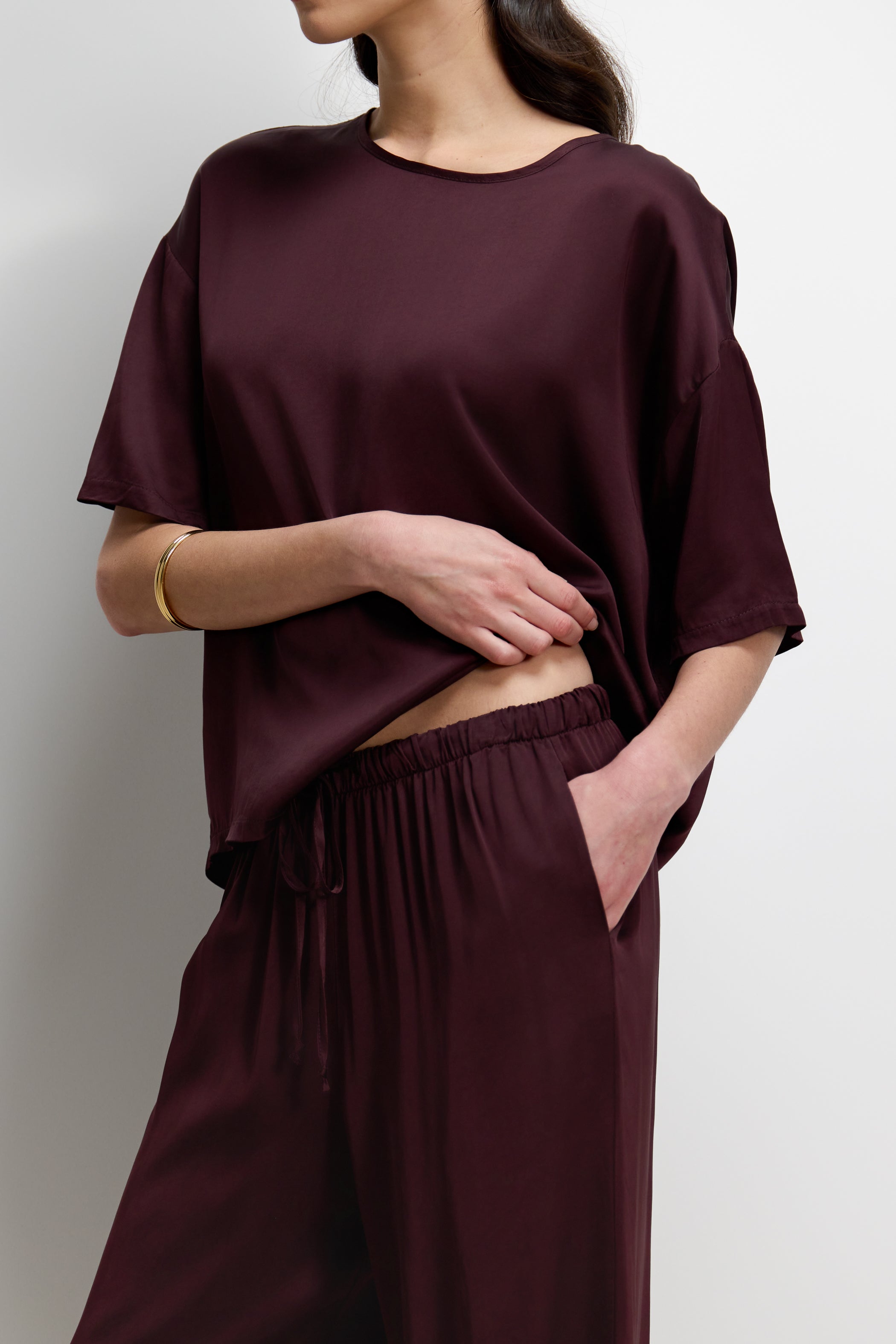 Corin Elastic Waist Satin Trousers | Amethyst Plum