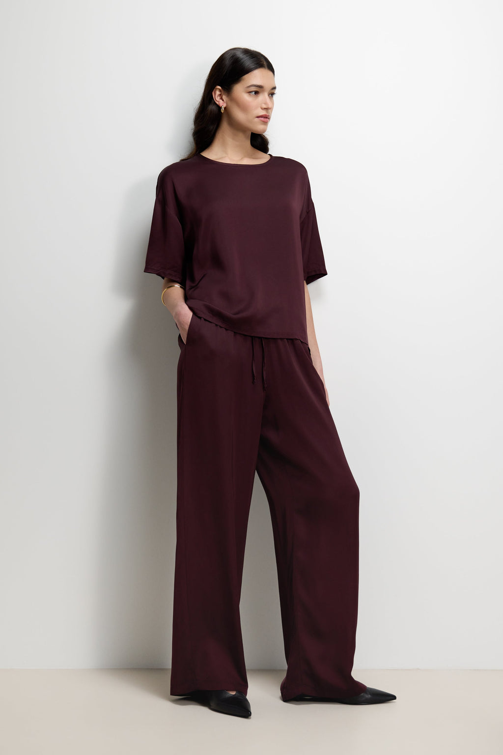 Corin Elastic Waist Satin Trousers | Amethyst Plum