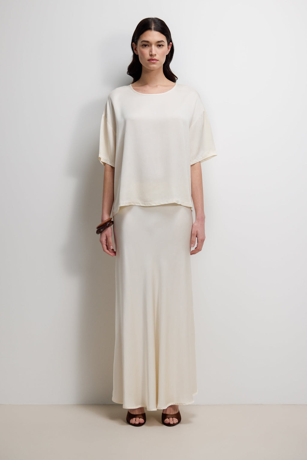 Mila Back Slit Satin Top | Ivory