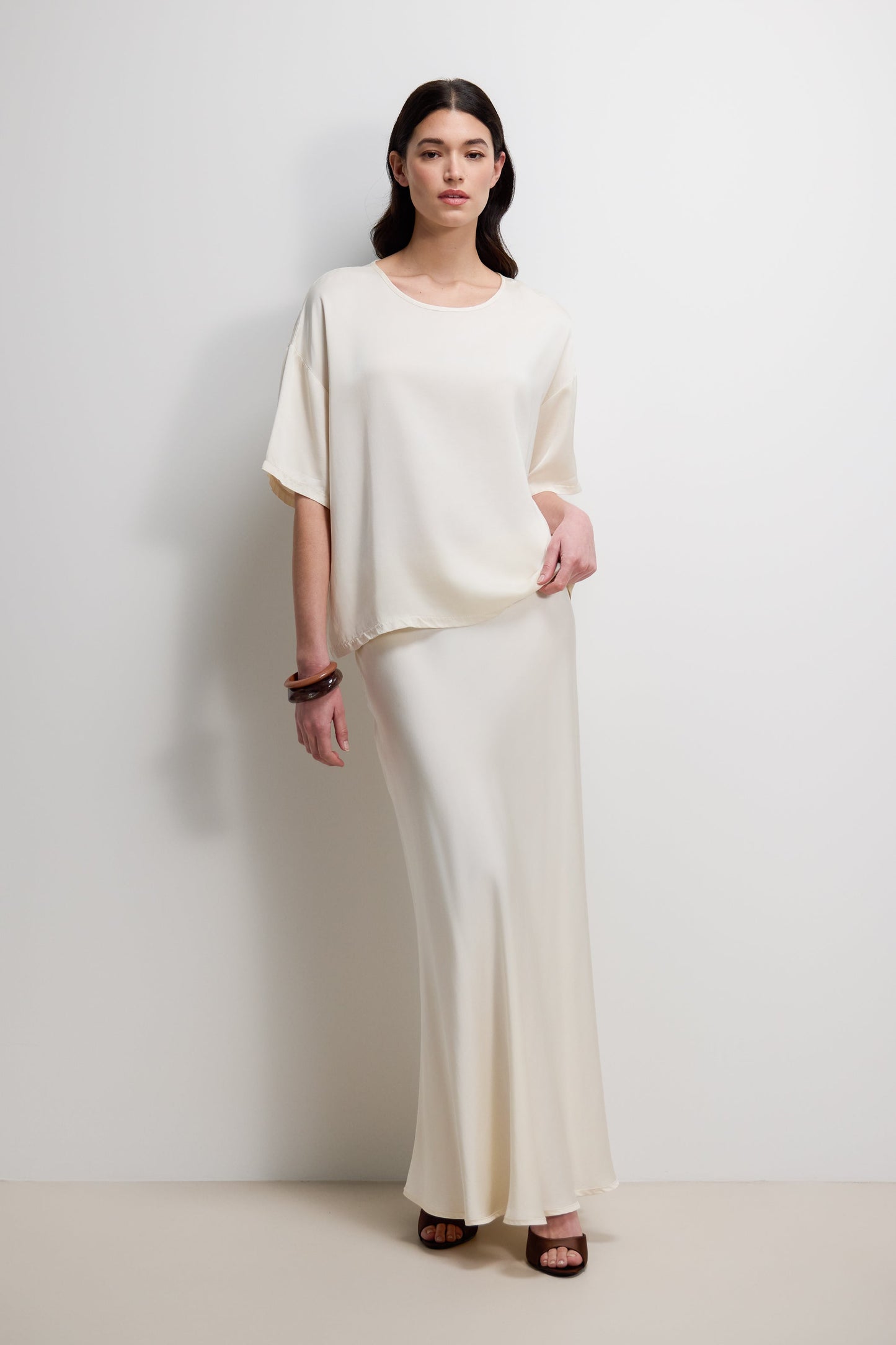 Camilla Bias Satin Skirt | Ivory