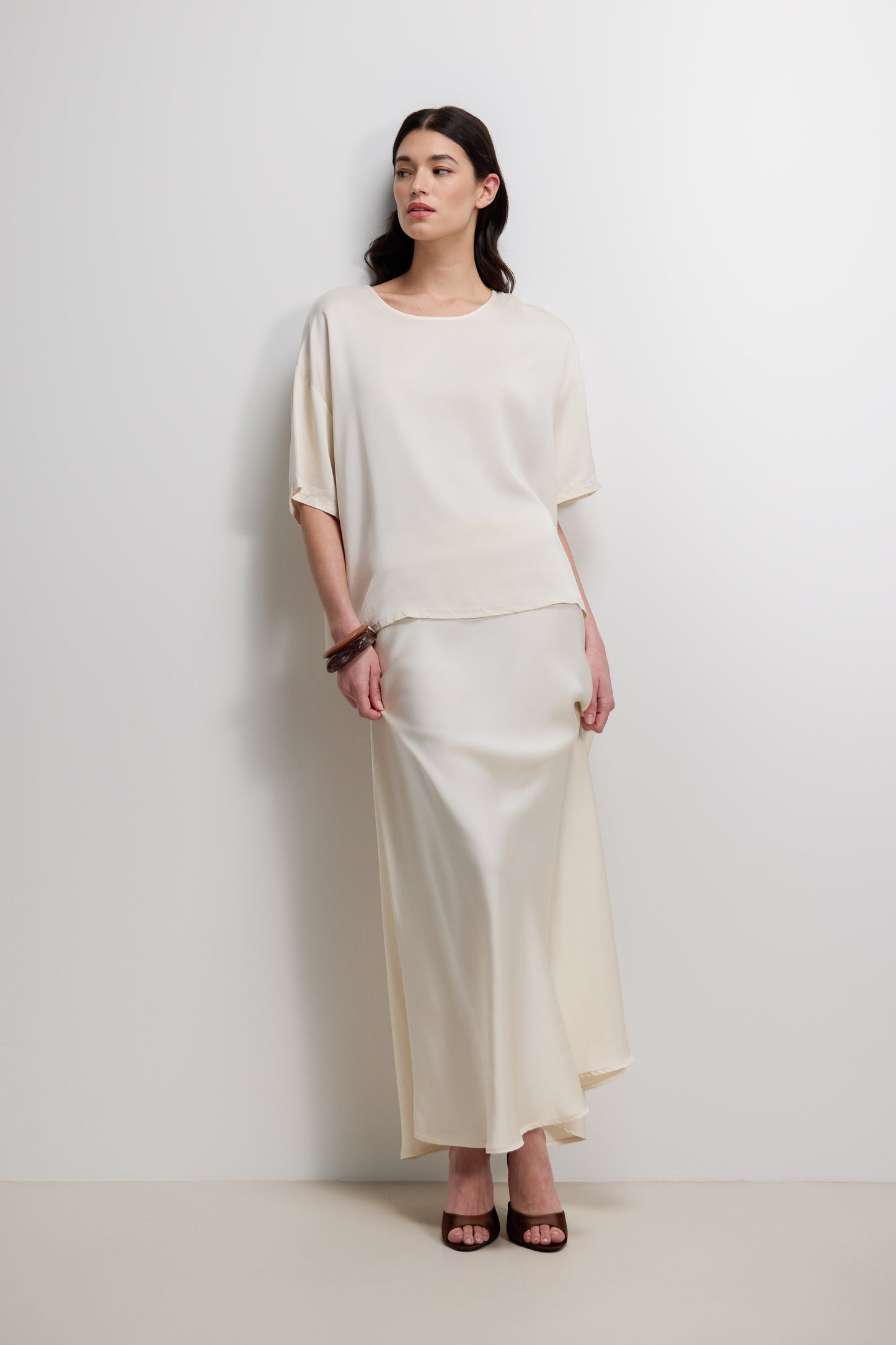 Camilla Bias Satin Skirt | Ivory