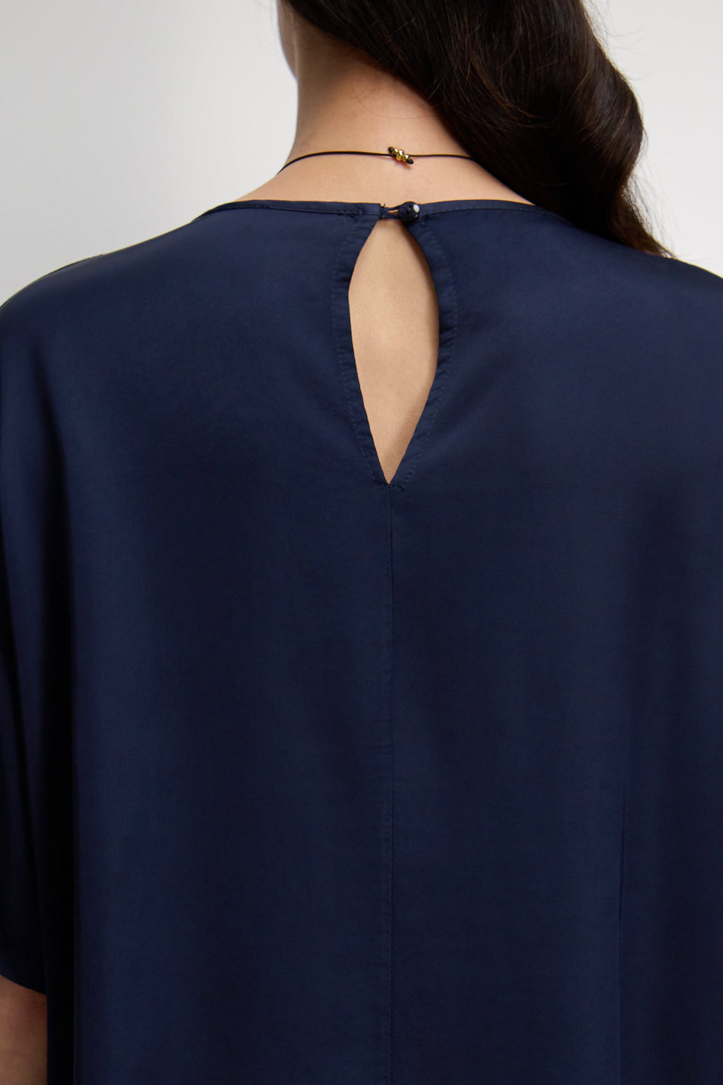 Mila Back Slit Satin Top | Navy