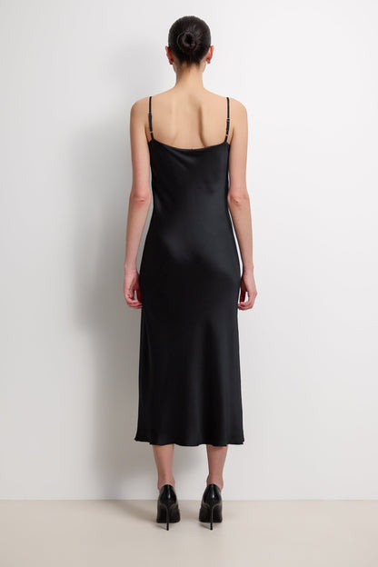 Vionne Strappy Satin Dress | Black