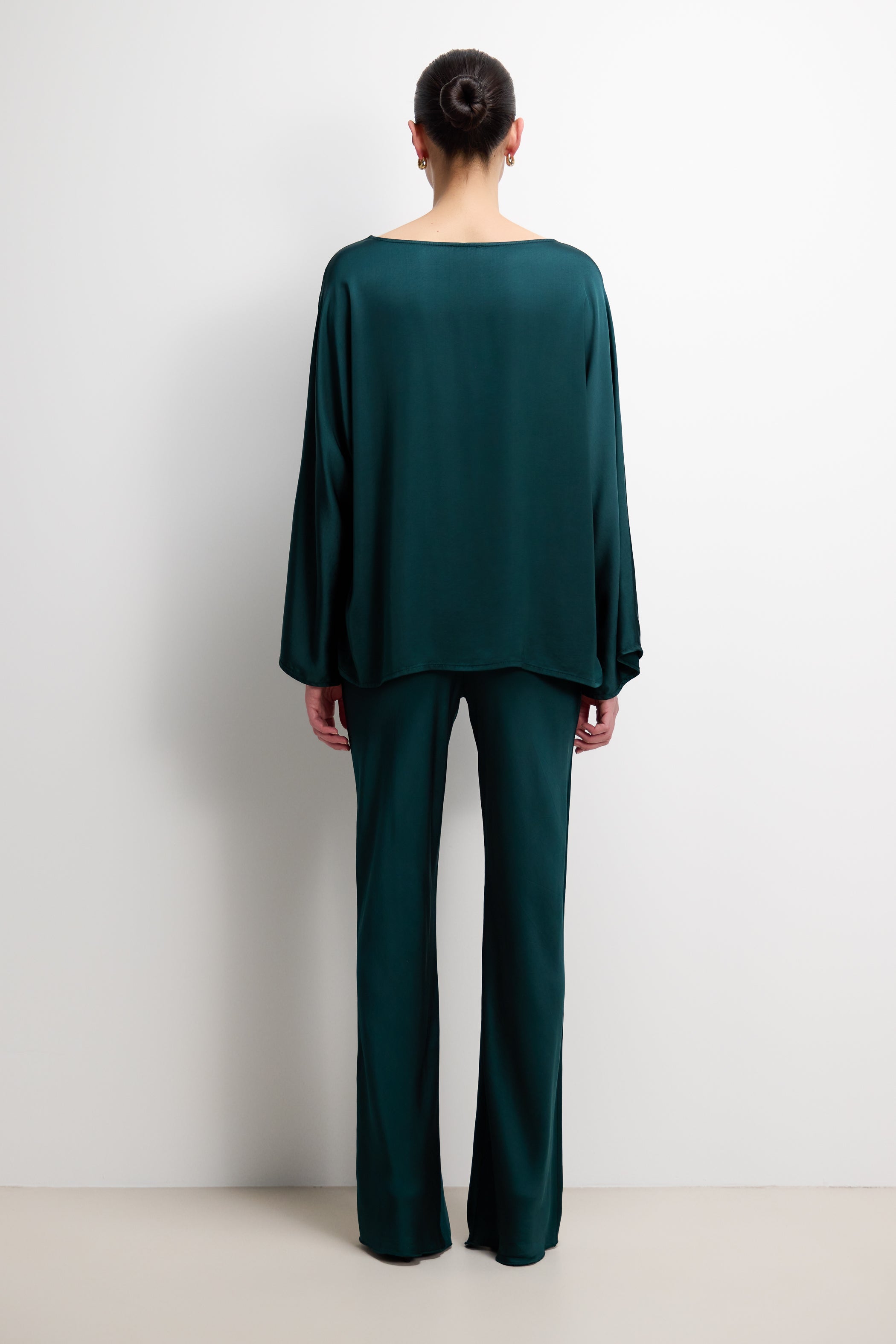 Genet Elastic Waist Bias Satin Trousers | Teal