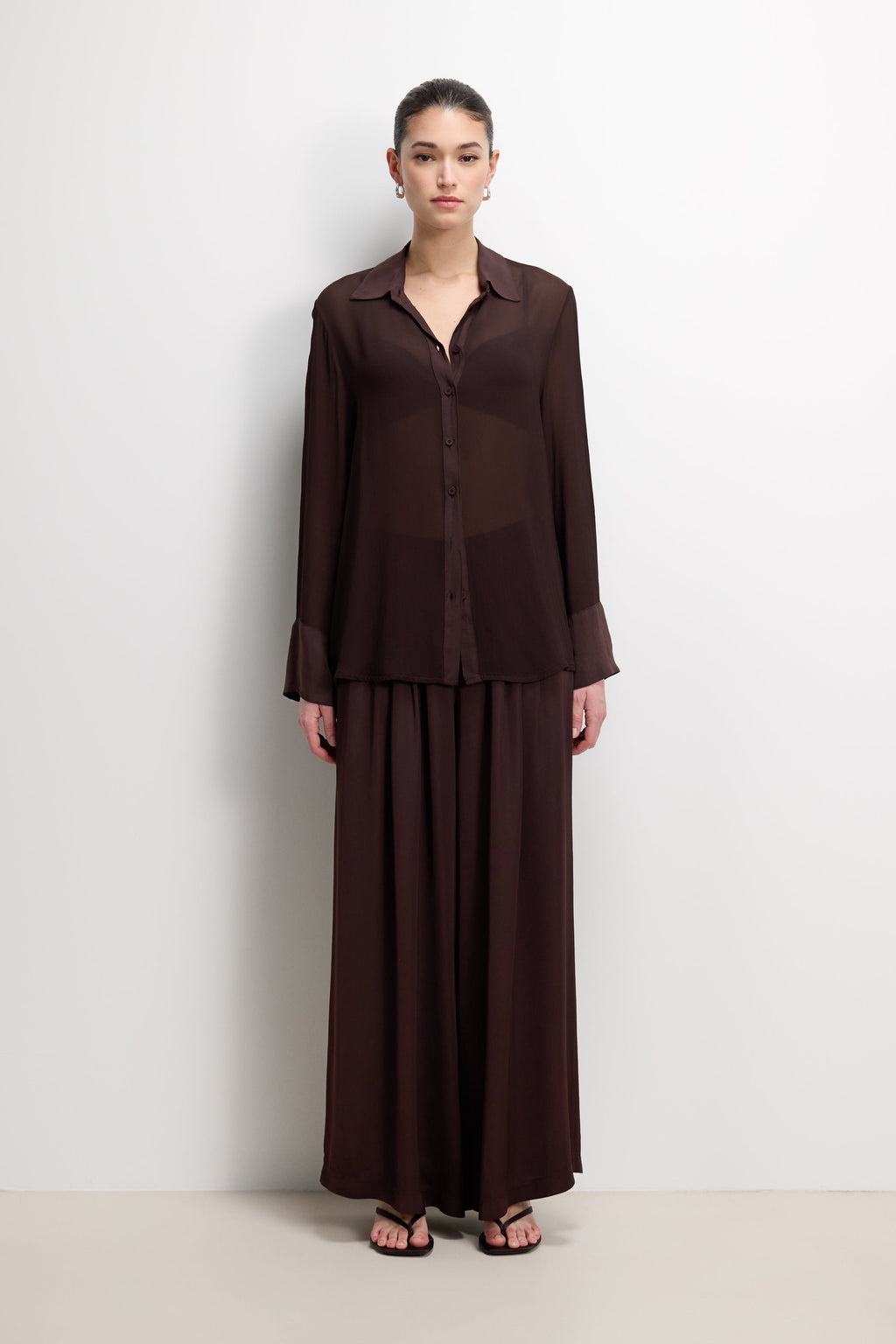 Francesca Sheer Shirt | Espresso Brown Moire