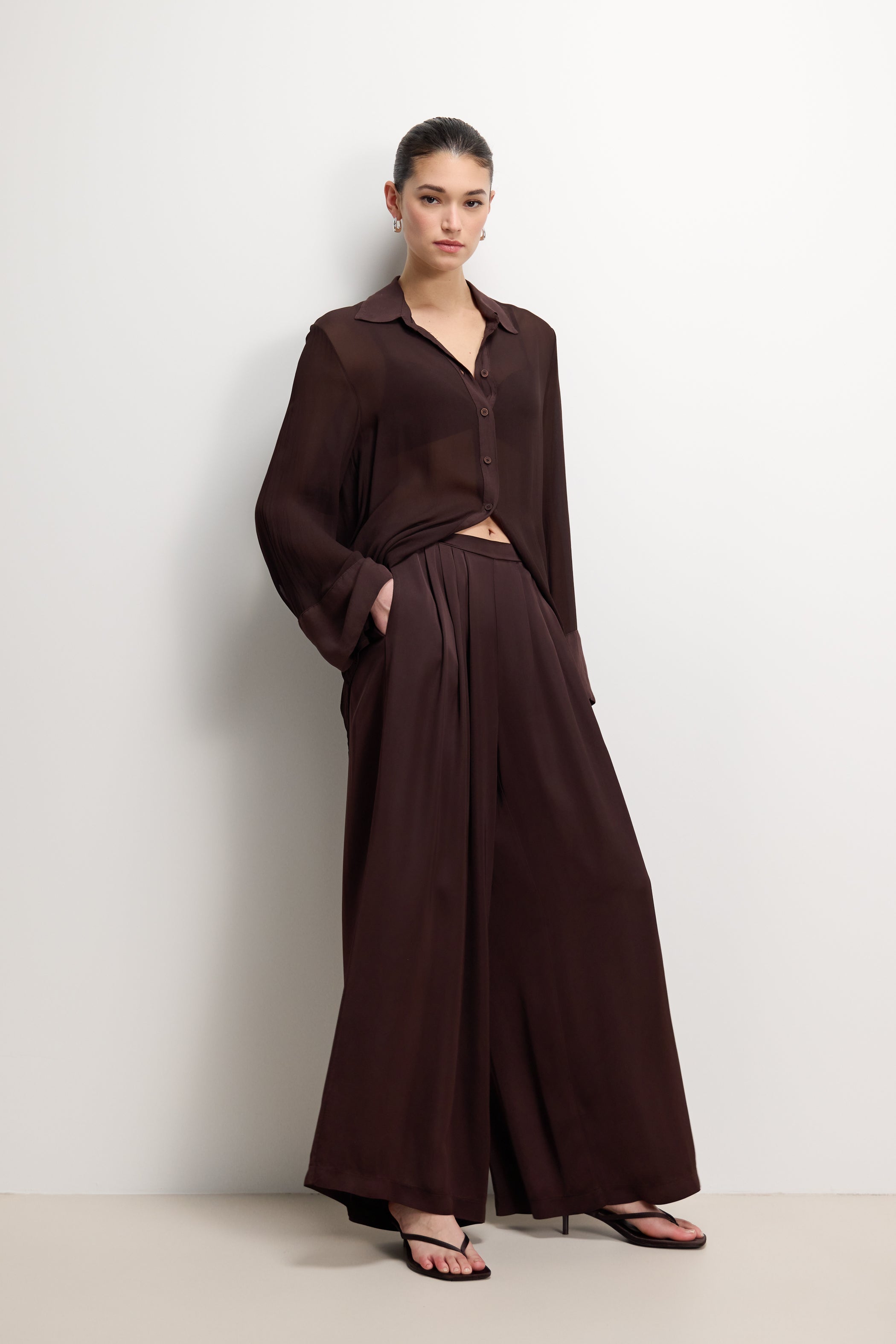 Francesca Sheer Shirt | Espresso Brown Moire