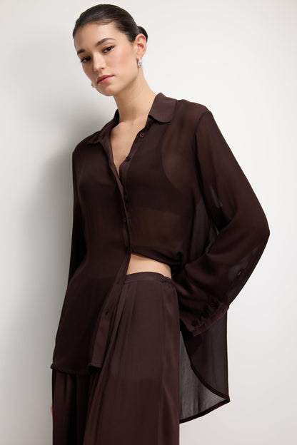 Francesca Sheer Shirt | Espresso Brown Moire