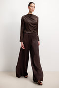 Helena Elastic Waist Satin Trousers | Espresso Brown