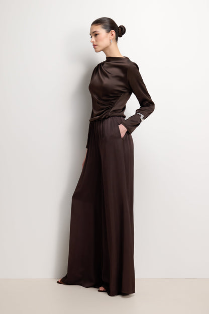 Allegra Asymmetric Long Sleeve Top | Espresso Brown