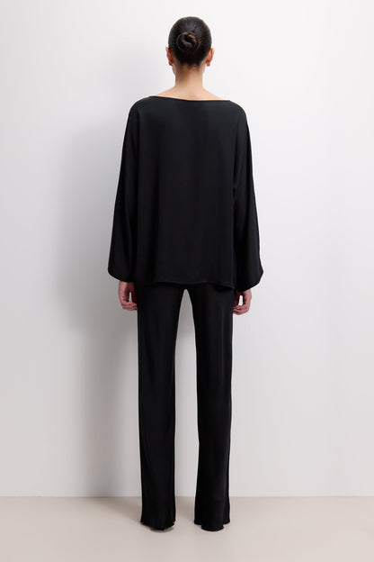 Genet Elastic Waist Bias Satin Trousers | Black