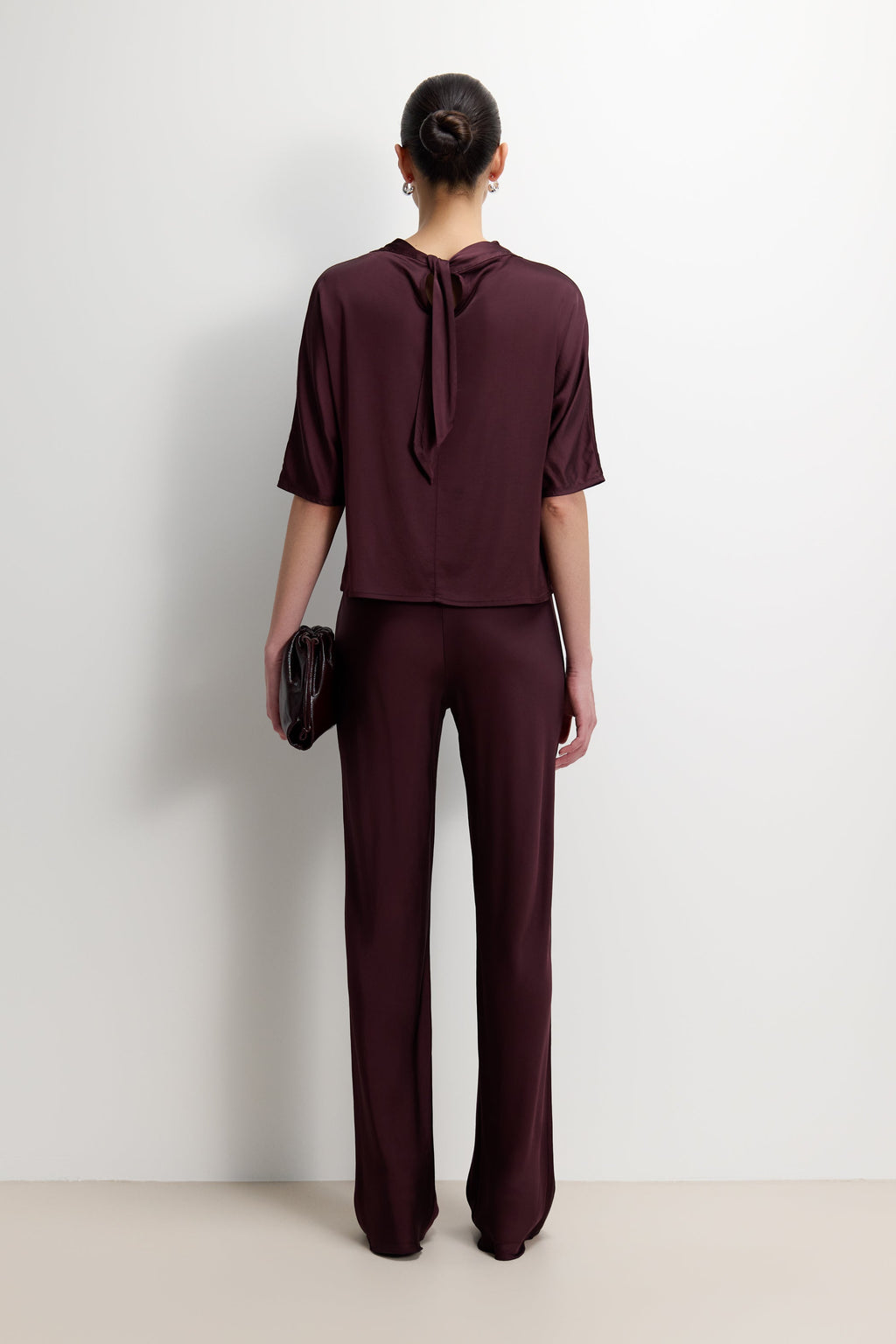 Genevieve Back Tie Satin Top | Amethyst Plum