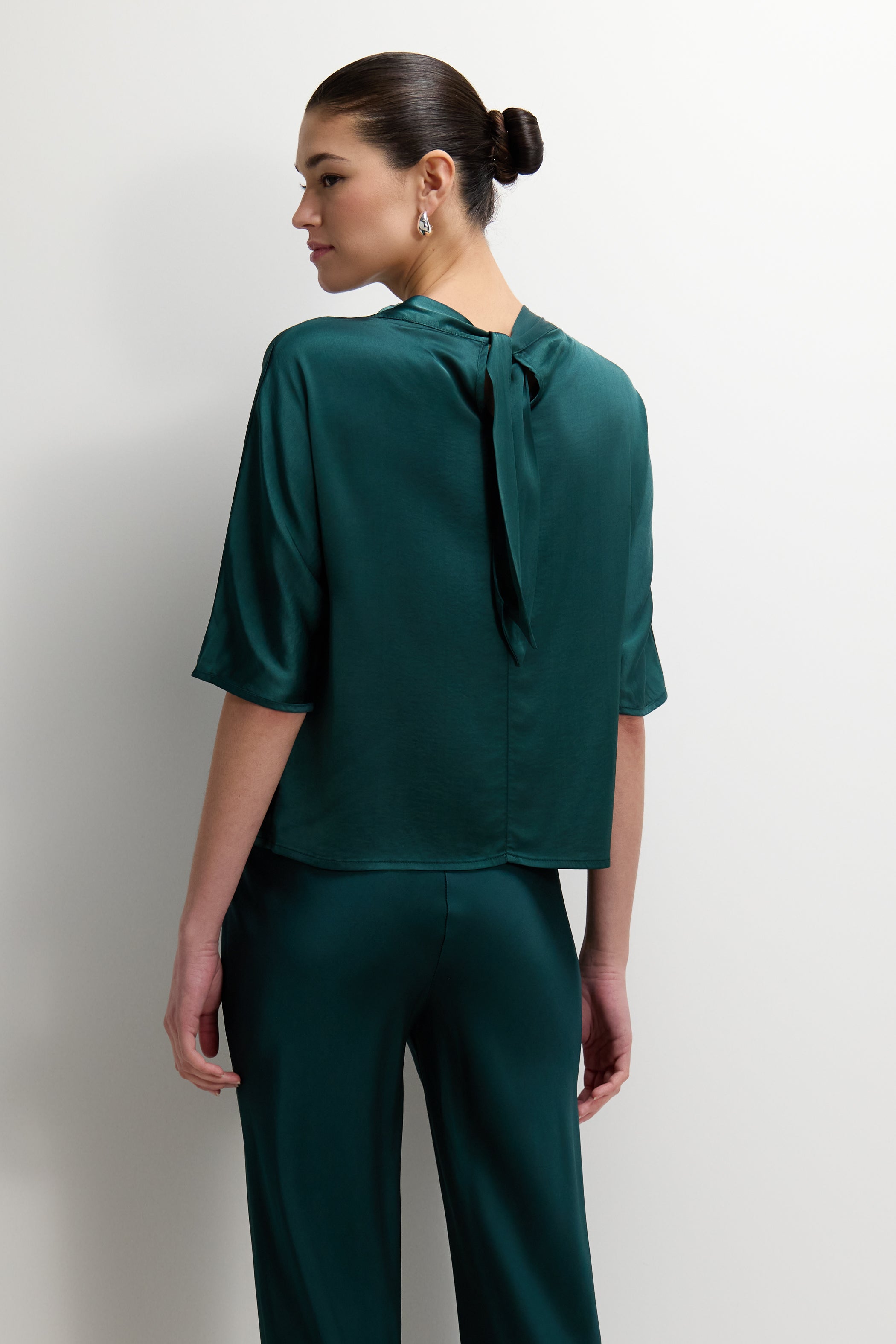 Genevieve Back Tie Satin Top | Teal