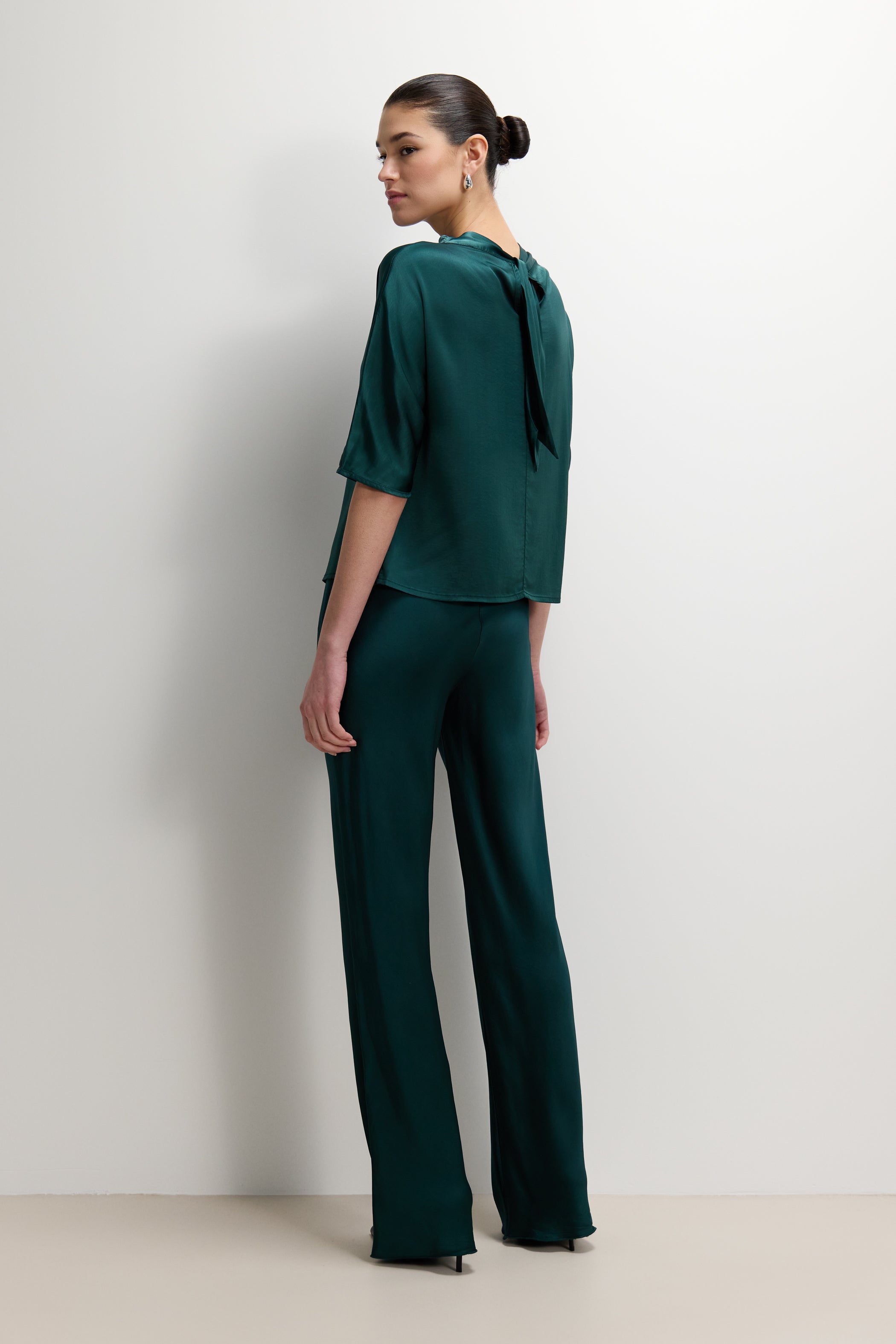 Genevieve Back Tie Satin Top | Teal