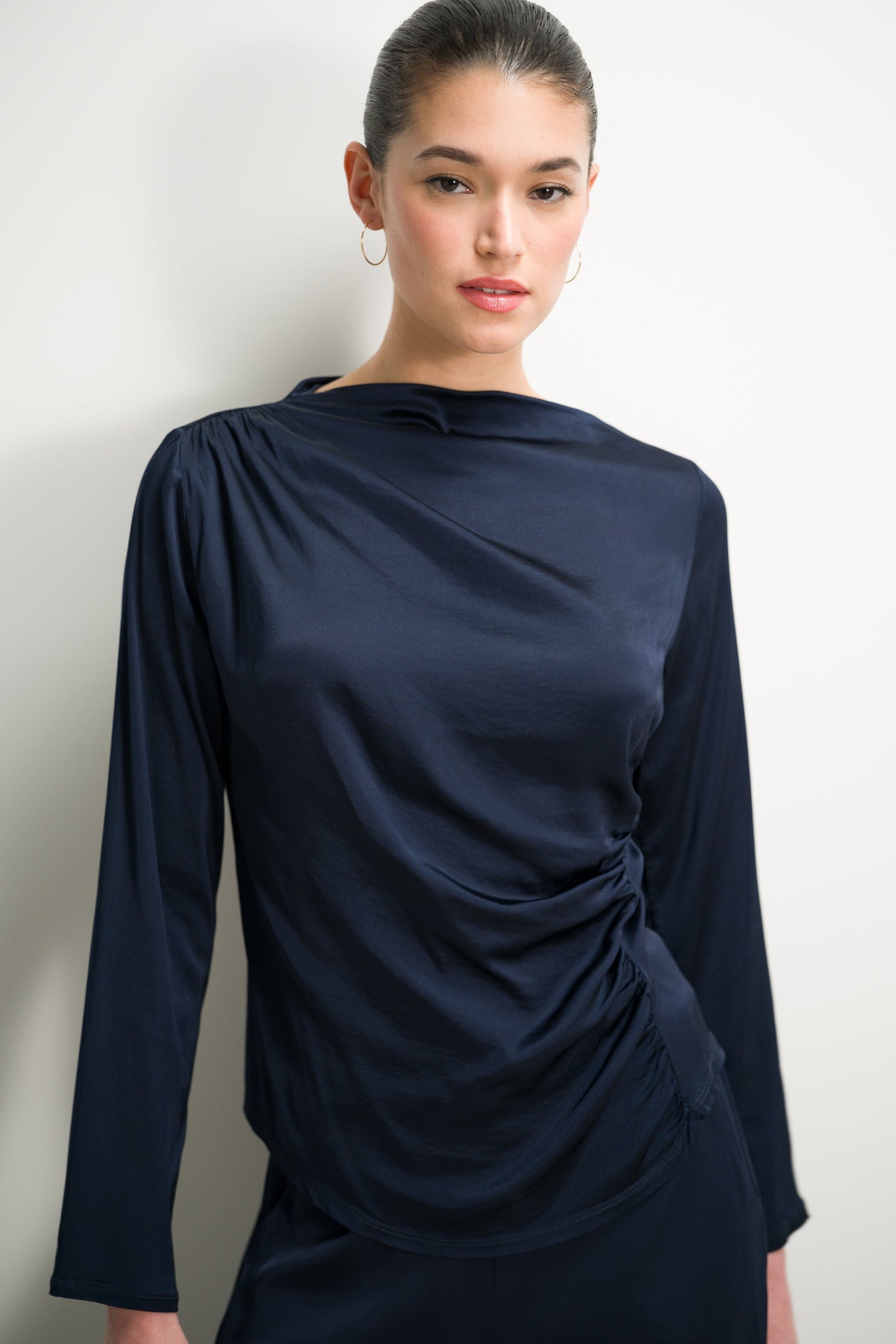 Allegra Asymmetric Long Sleeve Top | Navy