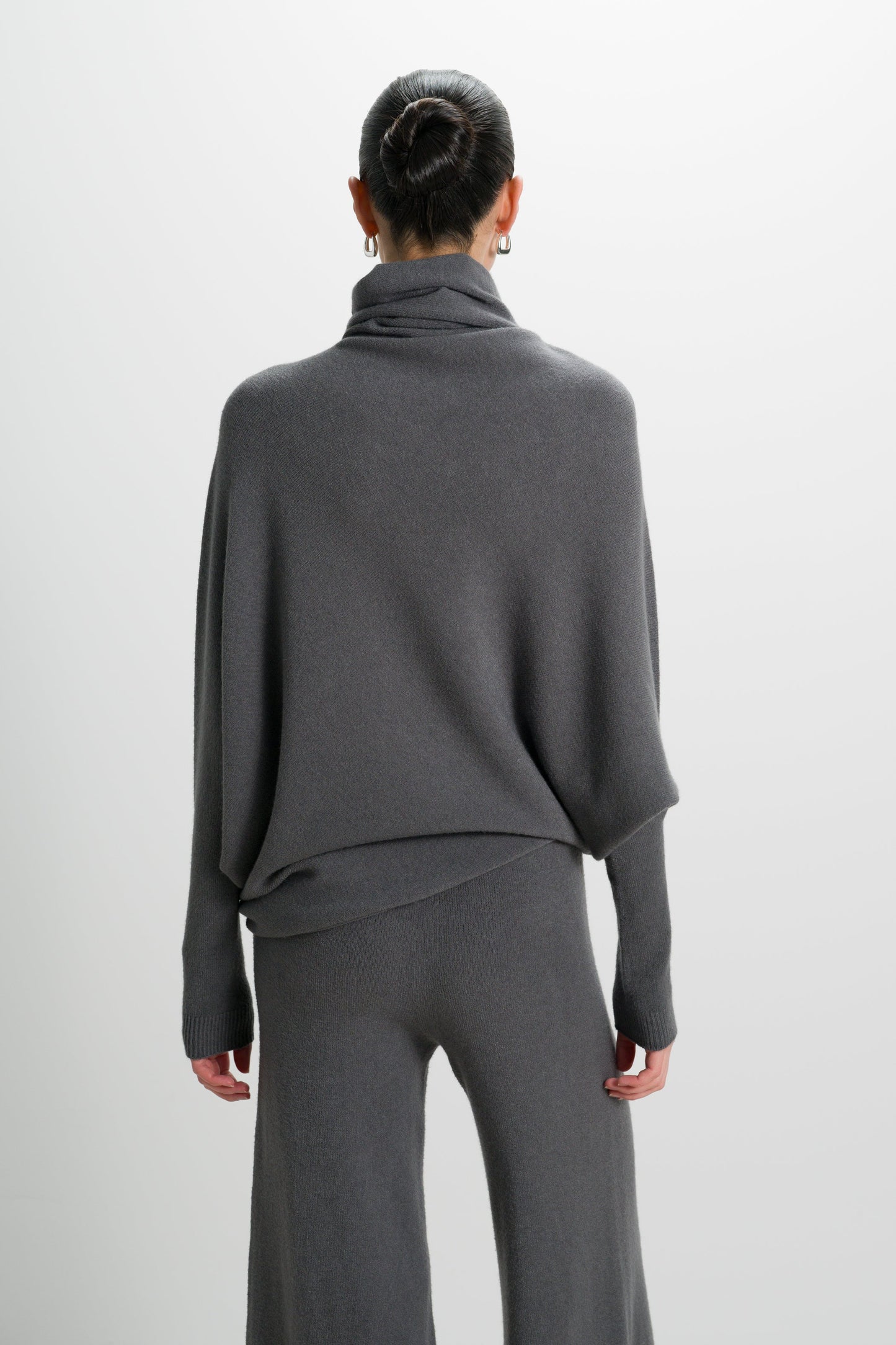 Asymmetric Draped Roll Neck | Charcoal | Seamless Knit
